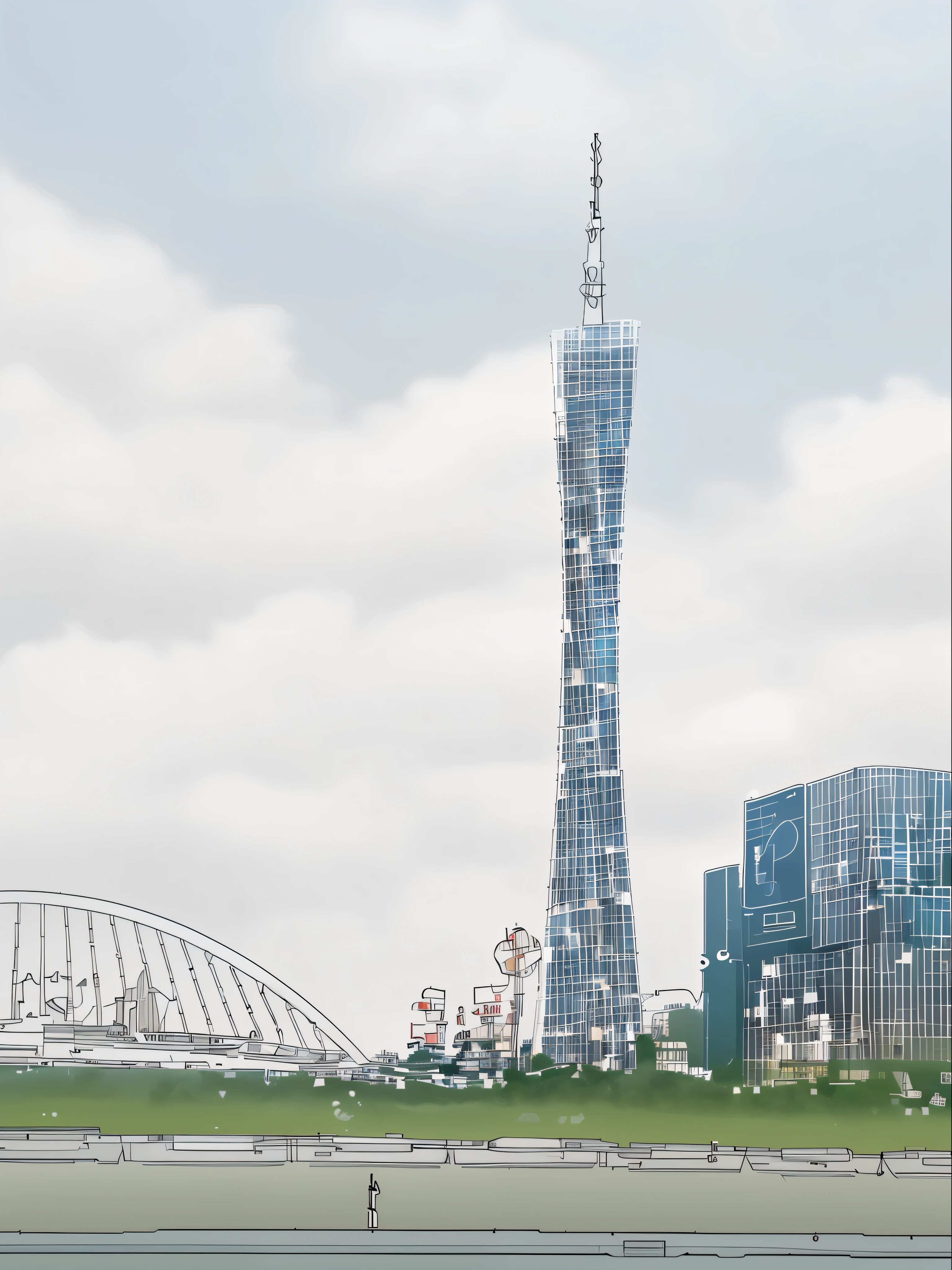 Canton Tower，By analyzing its humanities、geographically、Folk customs and climate characteristics，Exquisite—Colorful works constitute Guangzhou’s urban architecture，flat style，Simple and simple shape，bright colors，gradient color，light color，bright shades