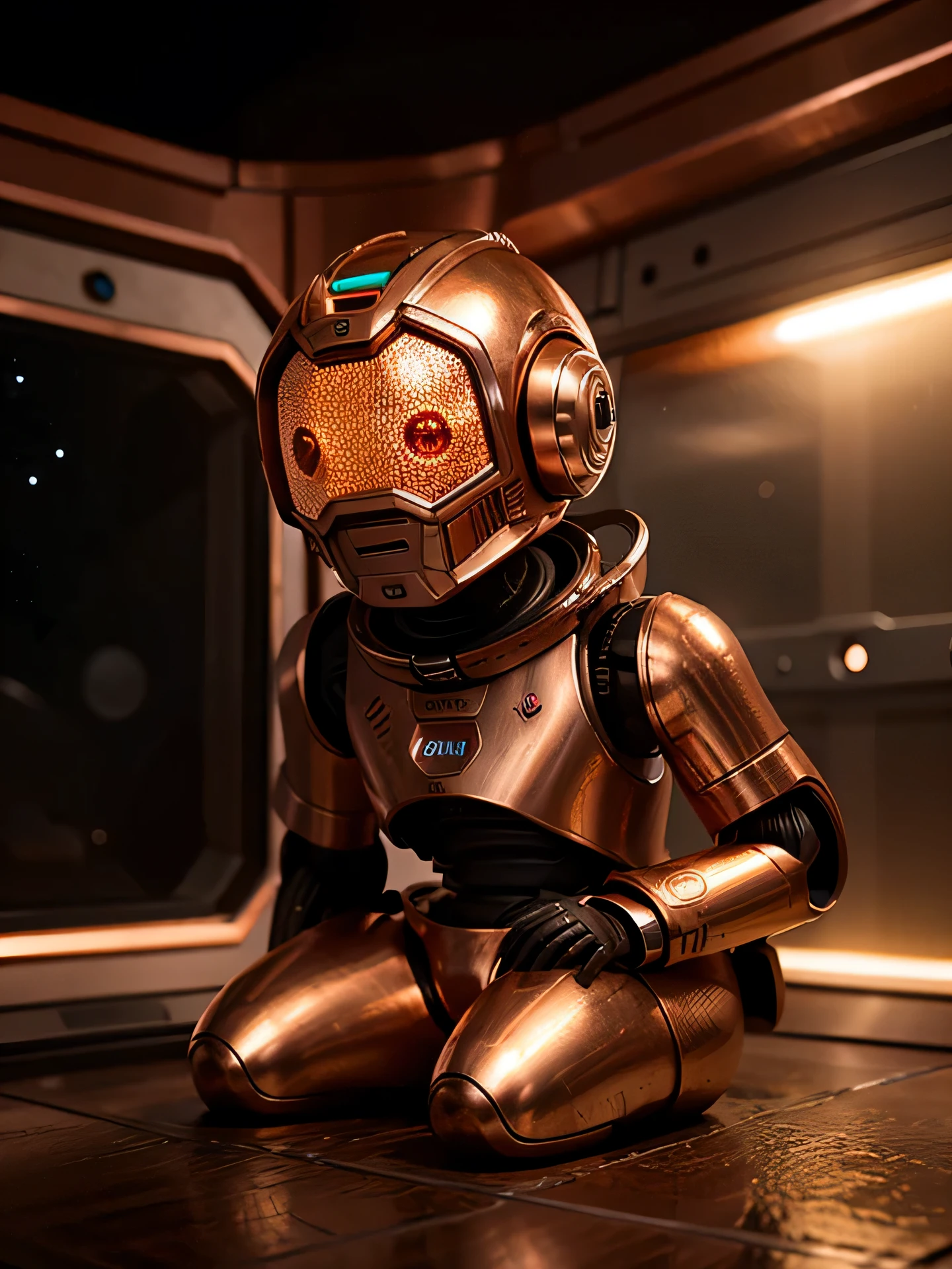 cute hive of mini robot realistic copper in space environment