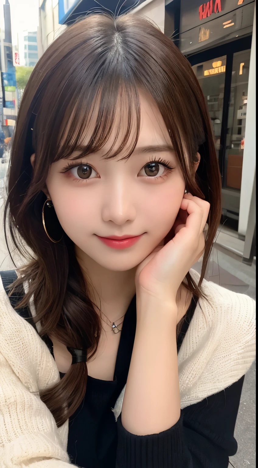 table top, highest quality, shape, Super detailed, finely, High resolution, 8k wallpaper, 完璧なダイナミックな構shape, beautiful and detailed eyes, Trendy Women's Winter Fashion,ponytail,small breasts natural color lip, sexy pose,smile,Harajuku、20 year old girl、sexy look for the camera