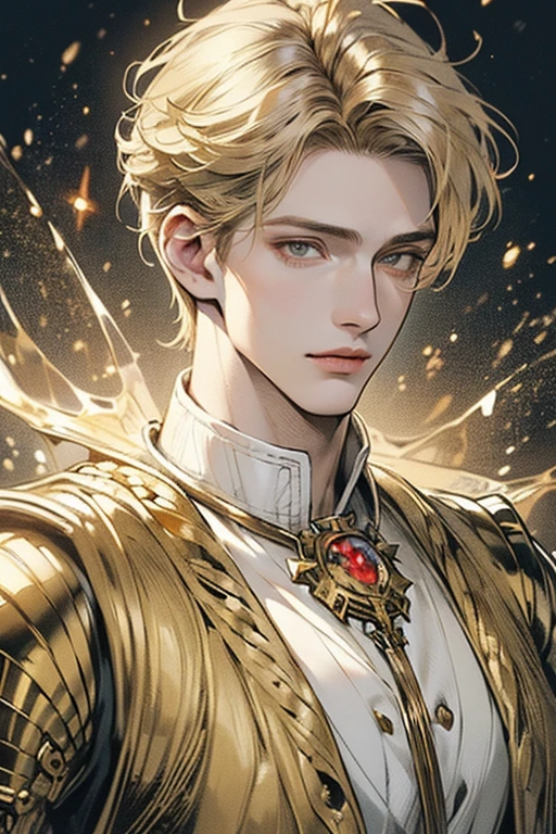 ((masterpiece:1.3)), ((realistic:1.3)), ((high quality:1.2)), ((very detailed art professional:1.1)), ((manhwa style:1.2)), solo, one boy, very handsome boy, 4K, 8K, he is wearing a suit Europa imperial kingdom in manhwa story, ((golden eyes:1.2)), ((silk light blond short hair:1.3)), ((detailed hand:1.2, detailed eyes:1.2)), he is the main male character, ((handsome looks:1.2)), close up