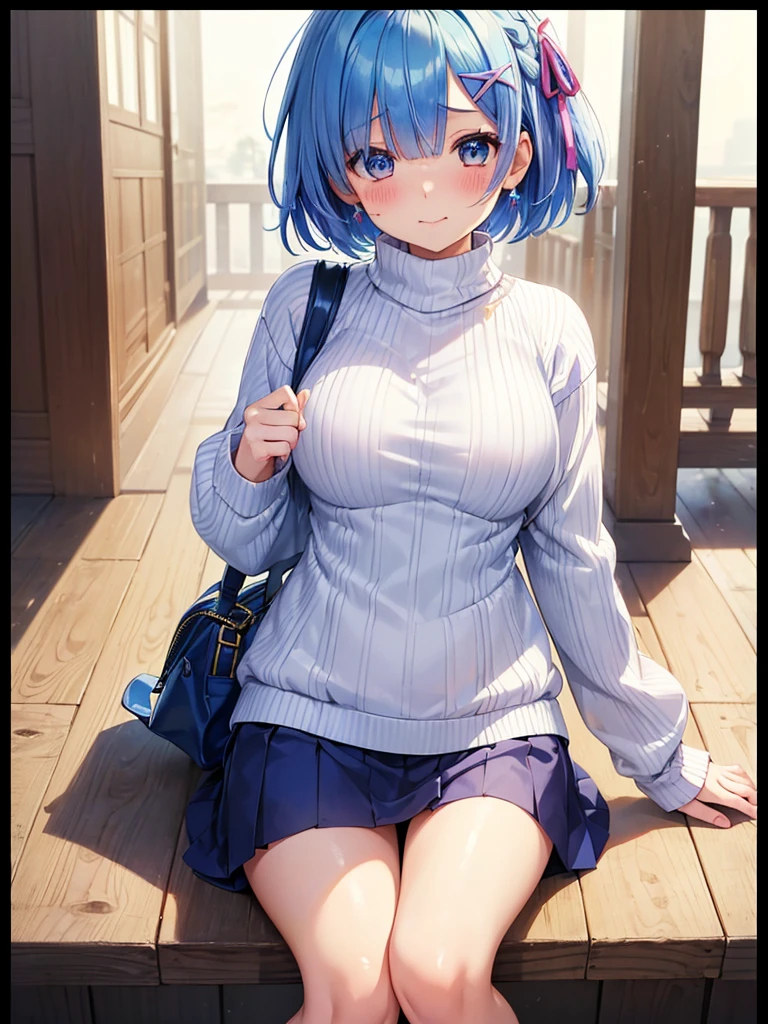 girl、Beauty、valley、thin waist、short skirt、Event Venues、light blue hair、blush、striped knit tank top、big breasts、sexy pose、thin thighs、knee high socks、mini skirt、skirt lift、cute panties