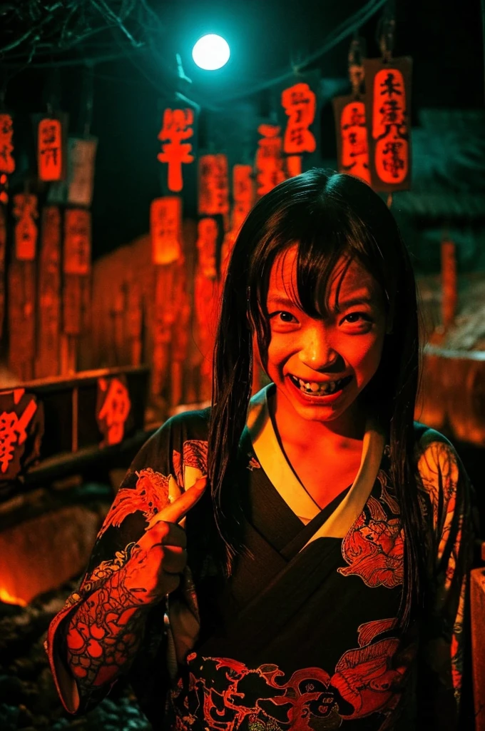 a teenage girl, capturing a selfie with a smile in the depths of hell,
the landscape depicting Japan's hell, where demons, oni, and yokai torment people with torture, (hellfire glow:1.25), (dark folklore:1.3), (sinister aura), (malevolent yokai:1.3), (meticulous suffering:1.2), (haunting shades), unsettling, (traditional Japanese torment:1.2), (eerie ambiance:1.15), ((agonized souls))