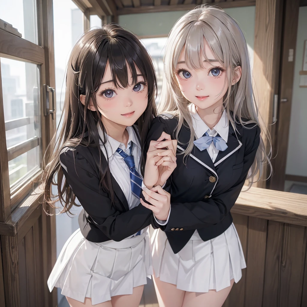 (8K、Raw photo、highest quality、masterpiece:1.2)、one girl、beautiful girl、silver hair、(curly hair)、(((white panties)))、NSFW、mini skirt、(smile showing teeth )、(((lift the hem of the skirt、スカートの裾をboth handsで持ち上げる、Lift the hem of the skirt yourself)))、thighs、d cup bust、((Japanese school uniform))、(blazer:1.2)、(チェック柄のmini skirt:1.5)、(tie:1.2)、checked skirt、Thighs、back view、butt、((highest quality、16K、muste piece:1.3))、detailed face、highly detailed lips、detailed eyes、realistic eyes、Beautiful hands of the city、both hands、normal hands、Two arms、full hand、beautiful body、beautiful fingers、normal finger、Five fingers、Five fingers、(thumb) 、index finger、middle finger、ring finger、little finger)、beautiful eyes、Shining eyes、beautiful mouth、beautiful lips、(Correct eye balance)、while looking at the viewer、background blur