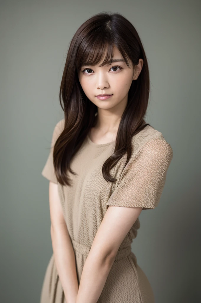 table top, highest quality, figure, super detailed, finely, High resolution, 8k wallpaper, 完璧なダイナミックな構figure, beautiful and fine eyes, blouse, medium hair,brown hair color ,small breasts, natural color lip, Cute poses that strangers seem to like,random situation,slender body,narrow side,20 year old girl,background blur,whole body