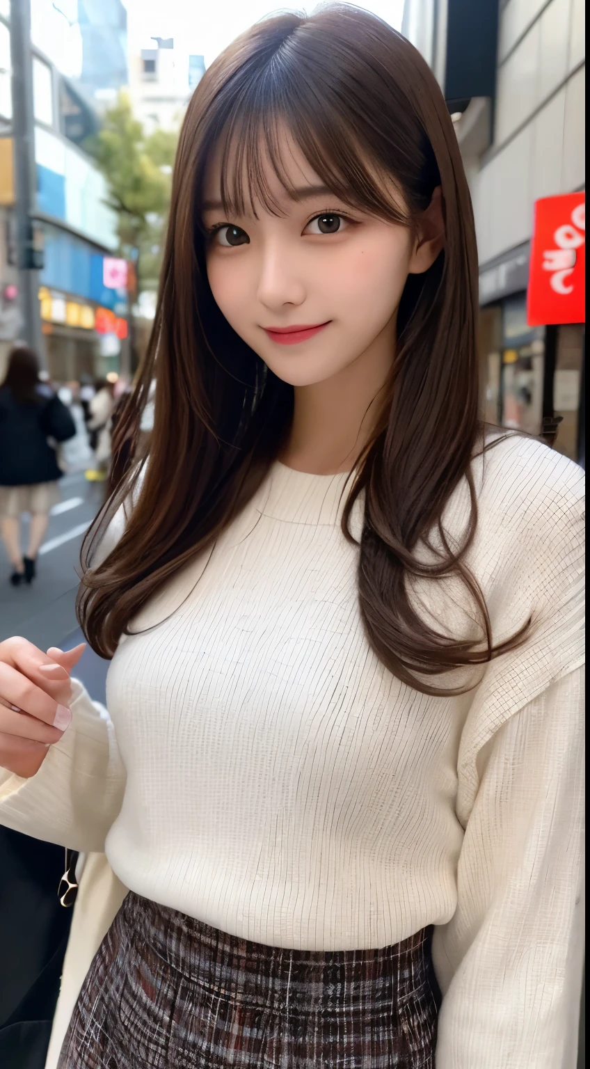 table top, highest quality, figure, super detailed, finely, High resolution, 8k wallpaper, 完璧なダイナミックな構figure, beautiful and fine eyes, tokyo fashion(Winter clothes),medium hair,small breasts natural color lip, bold sexy pose,smile,Harajuku、20 year old girl、cute、sexy shot looking at camera