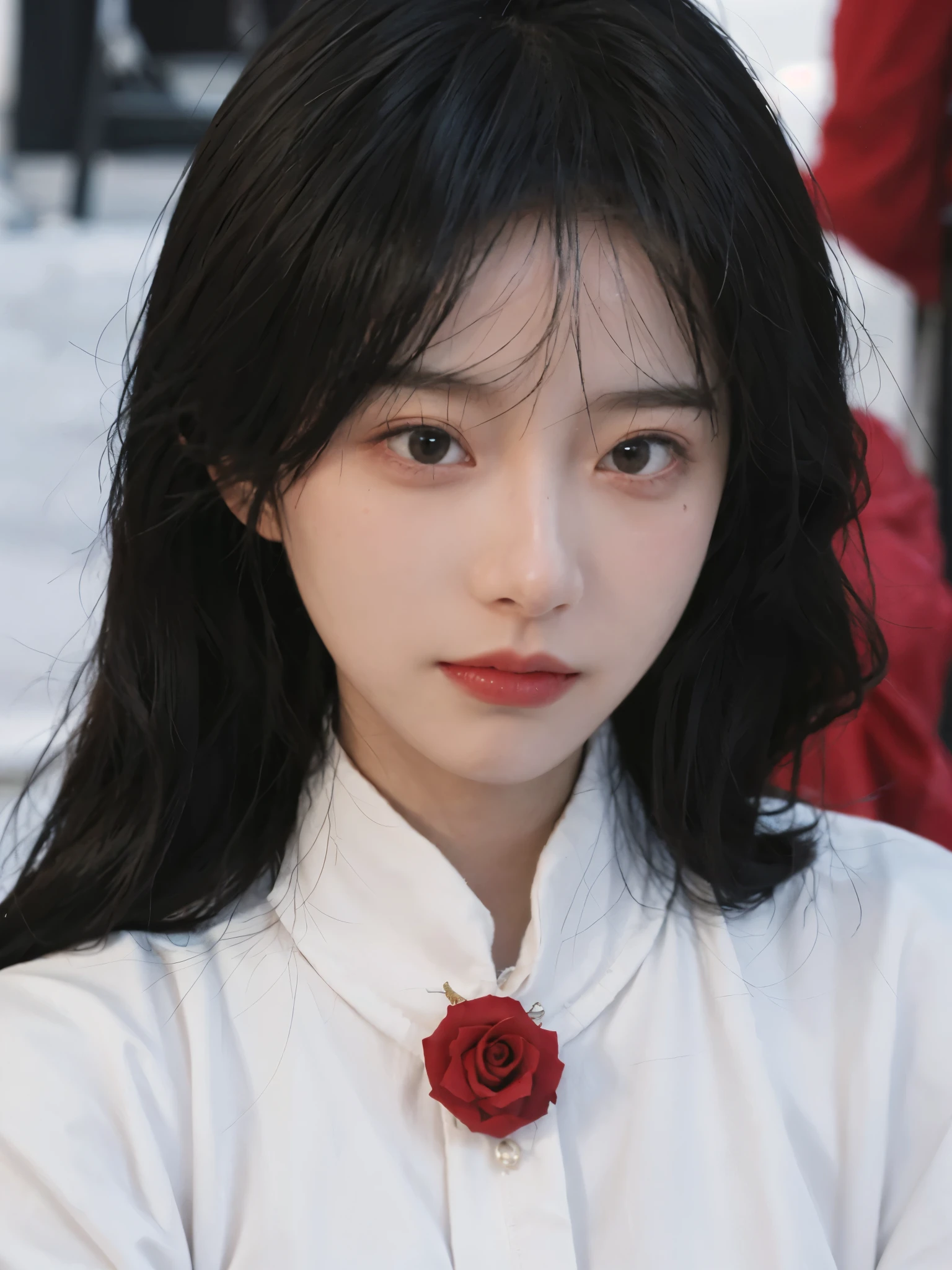 best quality, ultra high resolution, White background,(realistically:1.4), 2 girls, White leather clothes,twin? rose rain,A pair of eyes as clear as snow,Royal sister,looking at the audience, close up ,