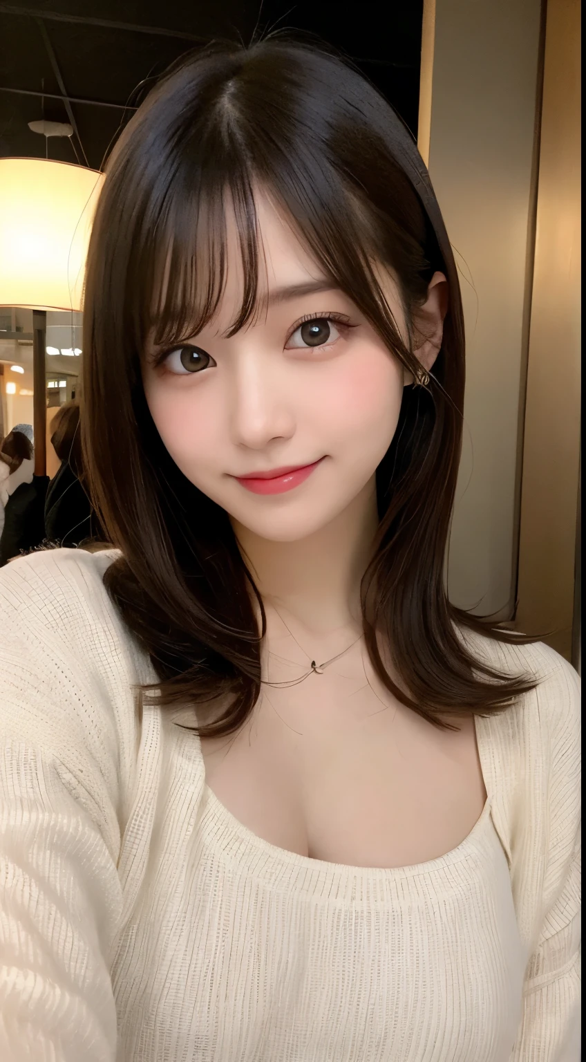 table top, highest quality, figure, super detailed, finely, High resolution, 8k wallpaper, 完璧なダイナミックな構figure, beautiful and fine eyes, tokyo fashion(Winter clothes),medium hair,small breasts natural color lip, bold sexy pose,smile,Harajuku、20 year old girl、cute、sexy shot looking at camera