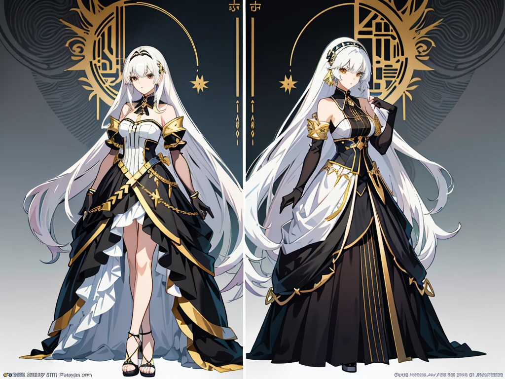 Anime characters with white hair and black dress with gold accents, Anime girl wearing black dress, Anime character design, detailed anime character art, Anime character art, Kushatt Krenz Key Art Women, pretty anime character design, best anime character design, high quality character design, from girls frontline, ( ( concept art of character ) ), trending on artstation pixiv