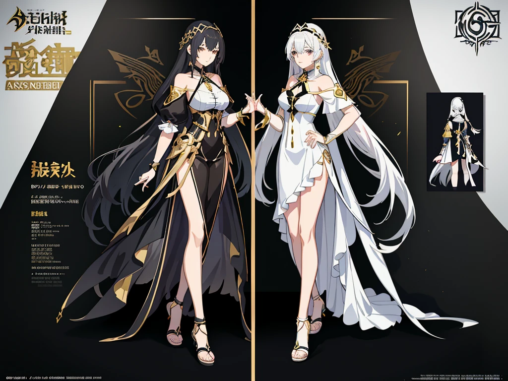 Anime characters with white hair and black dress with gold accents, Anime girl wearing black dress, Anime character design, detailed anime character art, Anime character art, Kushatt Krenz Key Art Women, pretty anime character design, best anime character design, high quality character design, from girls frontline, ( ( concept art of character ) ), trending on artstation pixiv