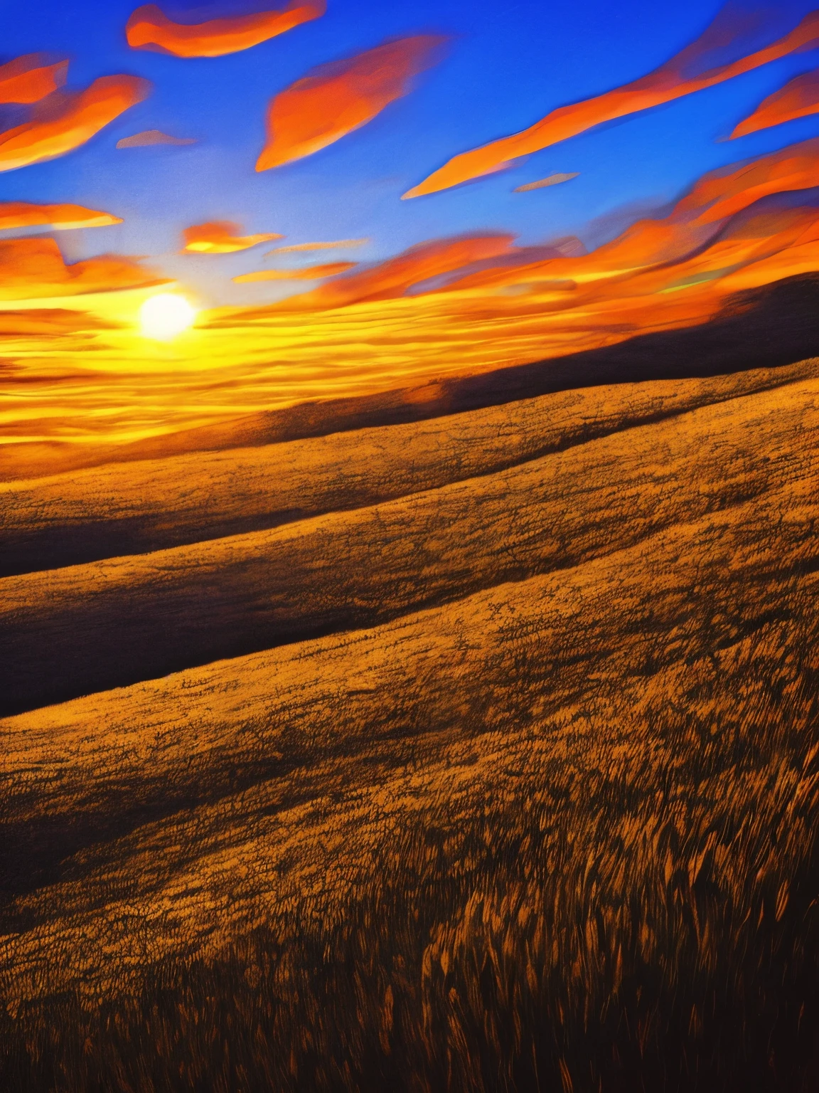 paisaje atardecer, cielo amarillo, pasto alto , nubes, twilights, paisaje plano, sol hermoso, grass meadow
