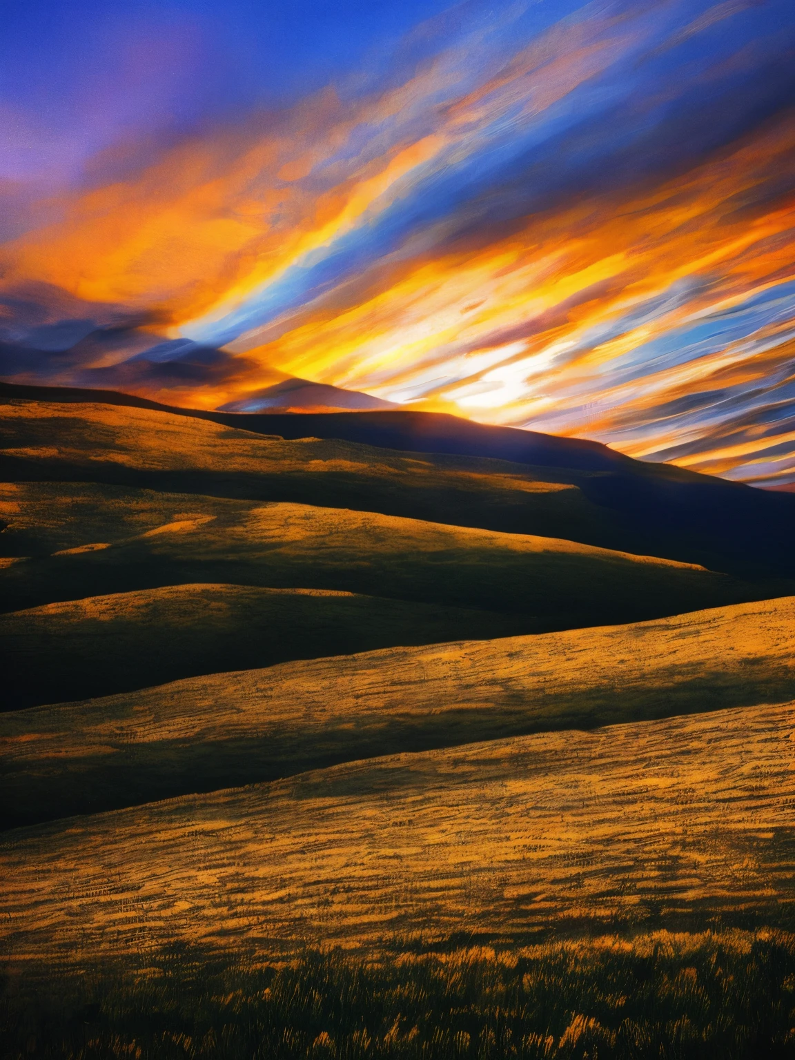 paisaje atardecer, cielo amarillo, pasto alto , nubes, twilights, paisaje plano, sol hermoso, grass meadow