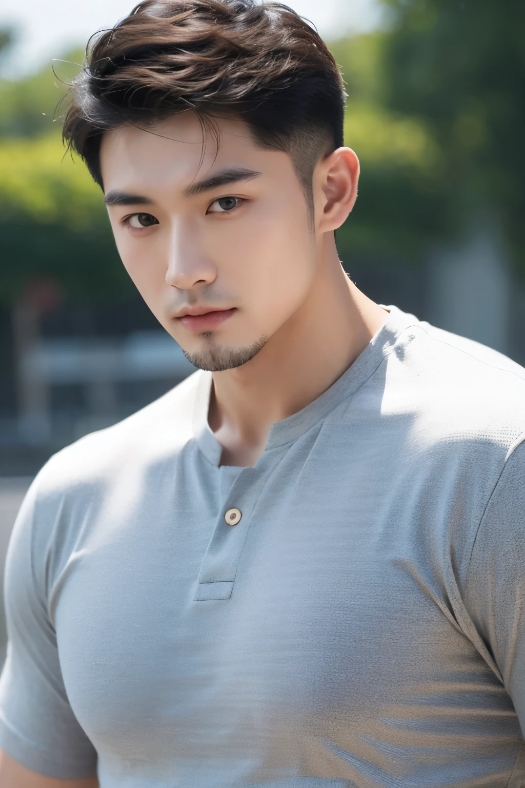 A very handsome Chinese man,close-up,Upper body,casual wear,no beard