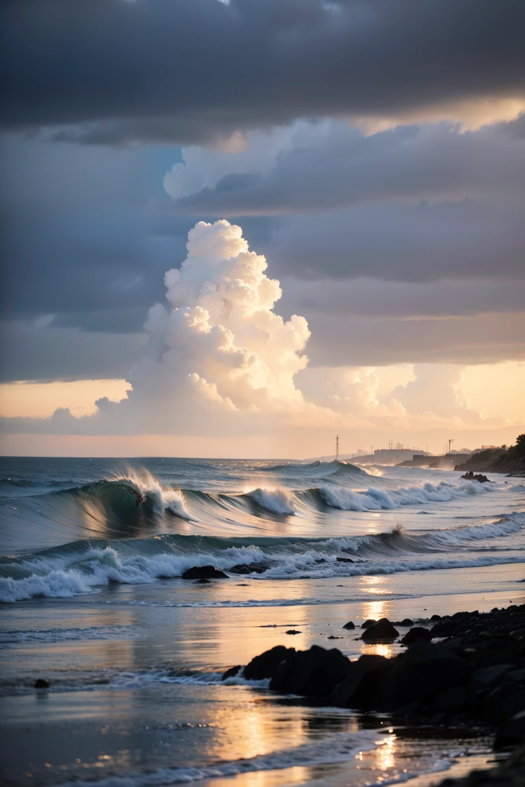 The beauty of such dusk lights up in a ray of light,look from afar,It's like a huge painting unfolding,Waves of light ripple on it,A group of vivid bright colors glowing,