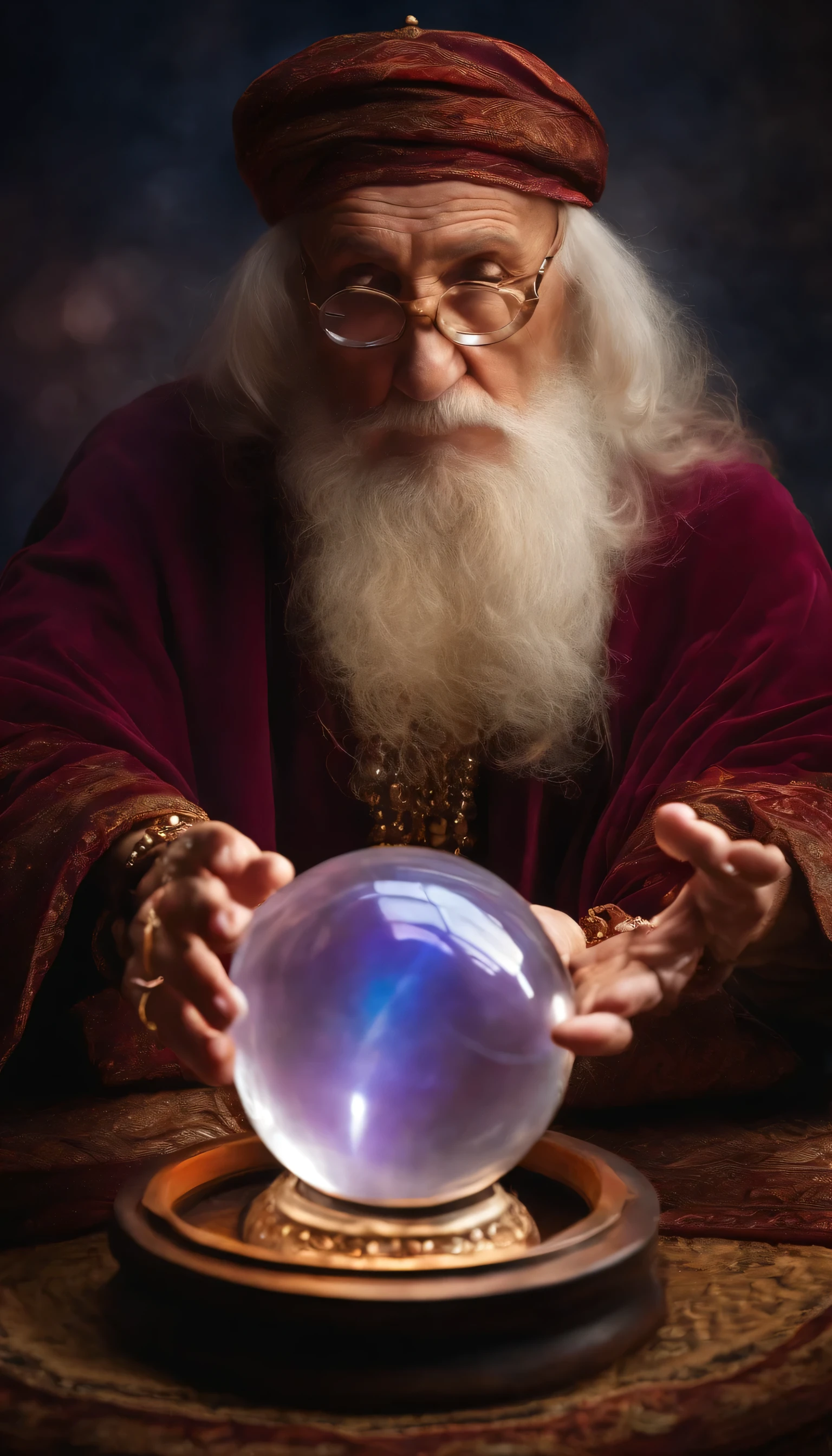 Elderly psychic with crystal ball and crystal ball