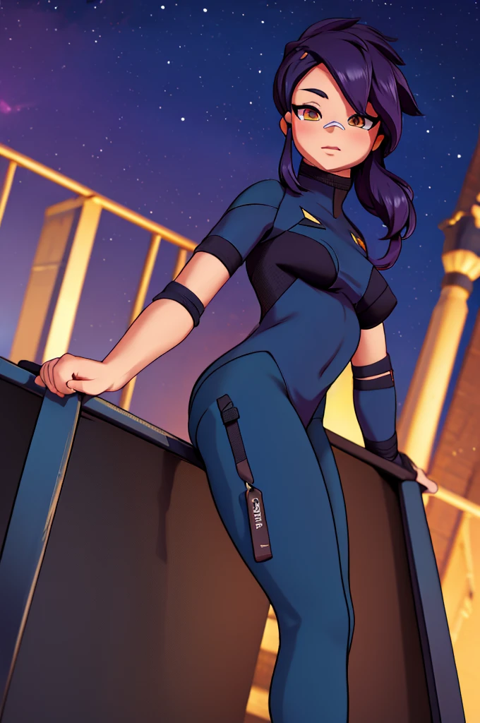 Erisa, tight pants, sportswear, butt, seductive, thick thighs, night sky view, realistic, best quality, masterpiece, ultra detail, ultra high res, extreme detail