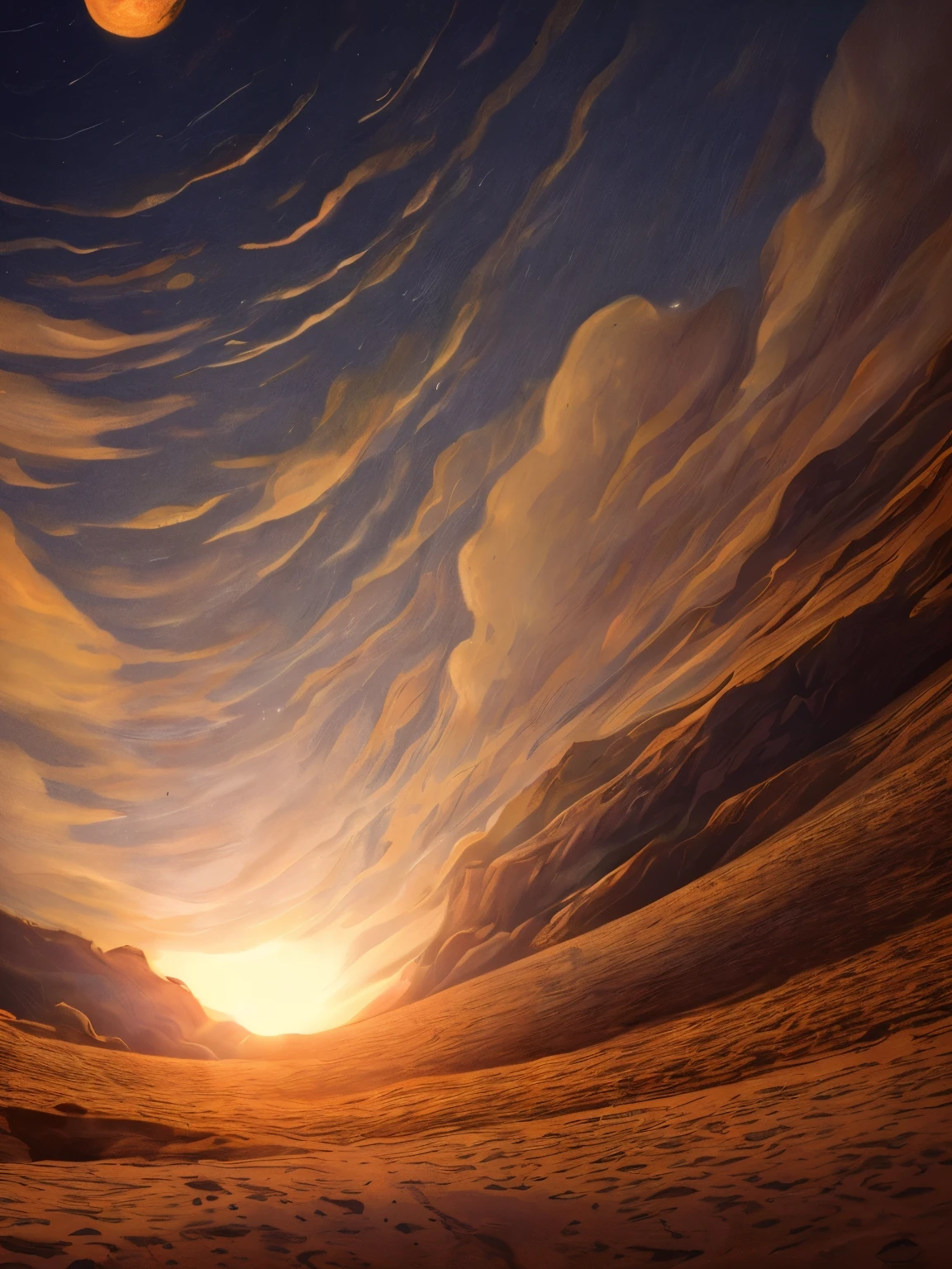 8k masterpiece, ((scene with daylight)), ((soft light)) it is daytime on a totally desert planet and we see the sky with two moons and full of large spaceships with complex structures, celestial landscape, stars and nebulae