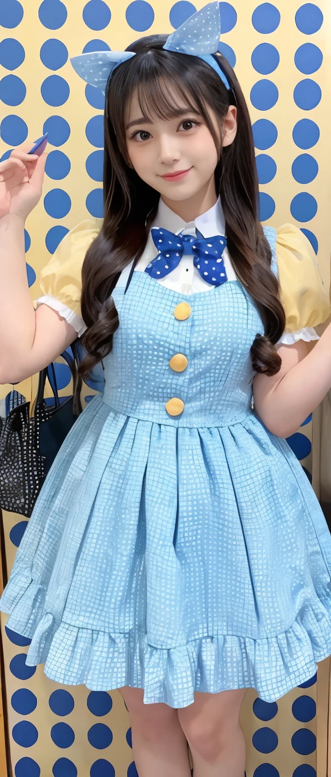 Fairy tale idol、Full body Esbian、yellow and blue polka dot costume、、good style、