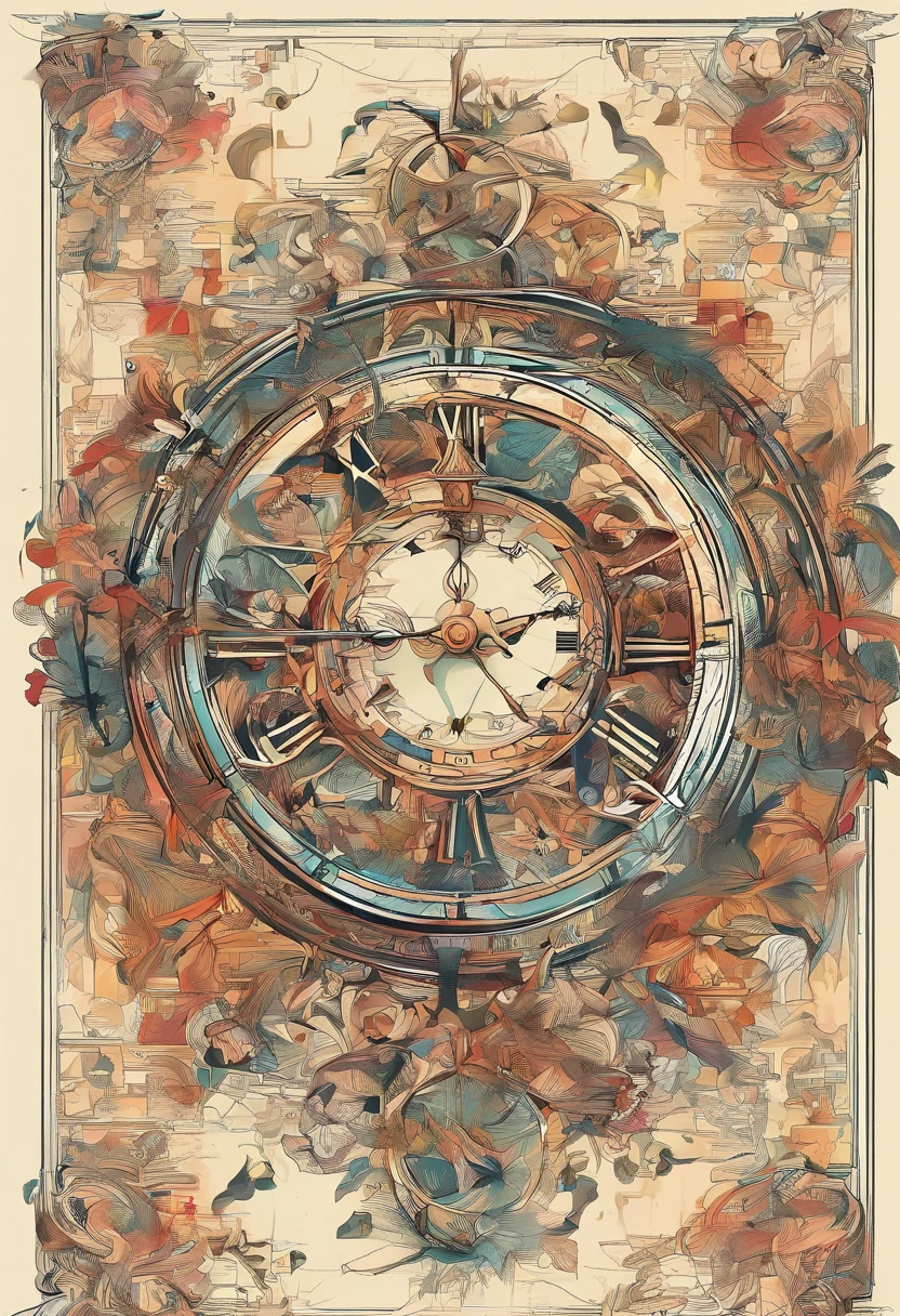 an ancient clock,The pointer keeps turning,Surrounded by dead plants or broken objects,Symbolizes the ruthlessness of time and the brevity of life。