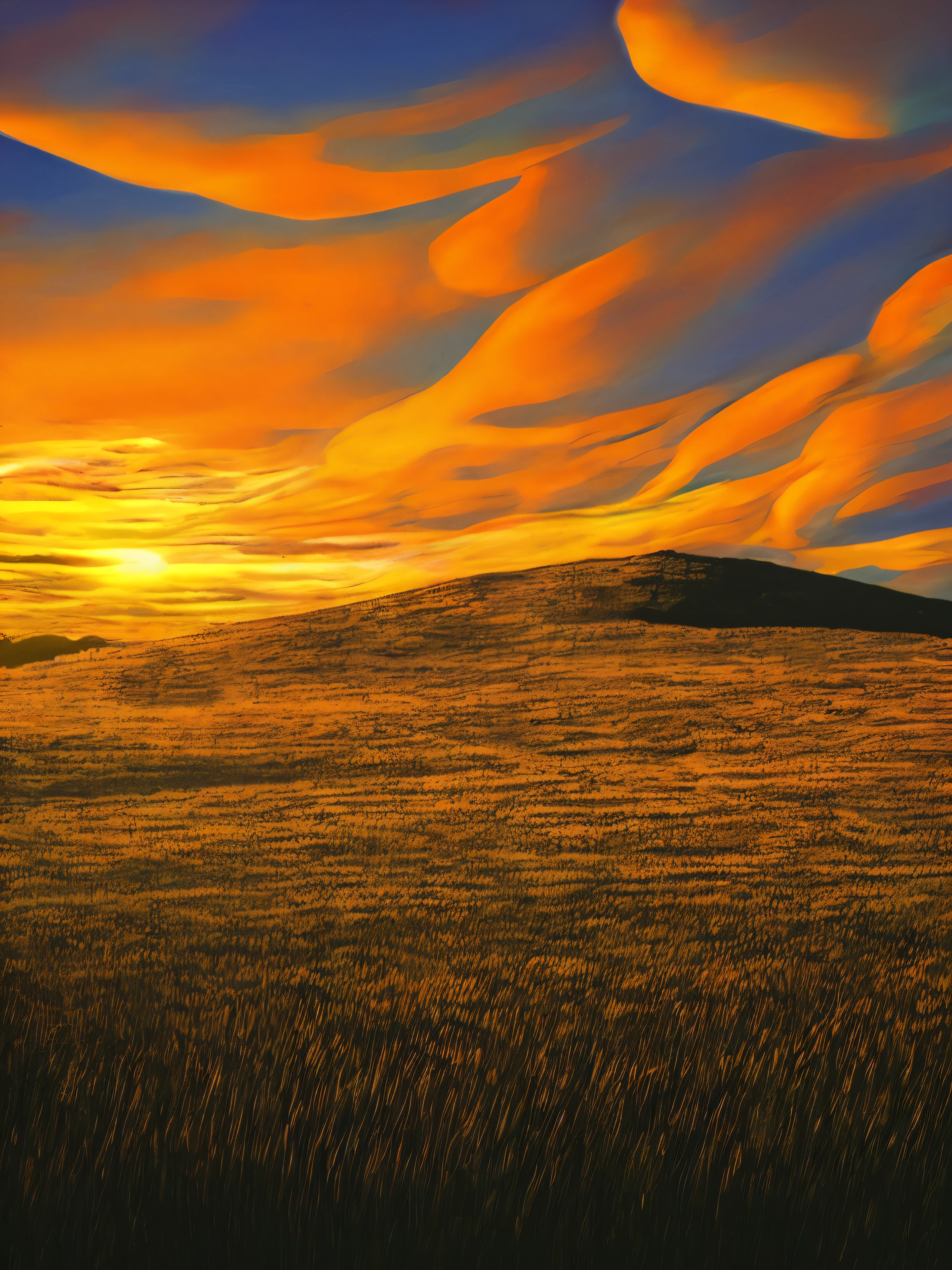 paisaje atardecer, cielo amarillo, pasto alto , nubes, twilights, paisaje plano, sol hermoso, grass meadow
