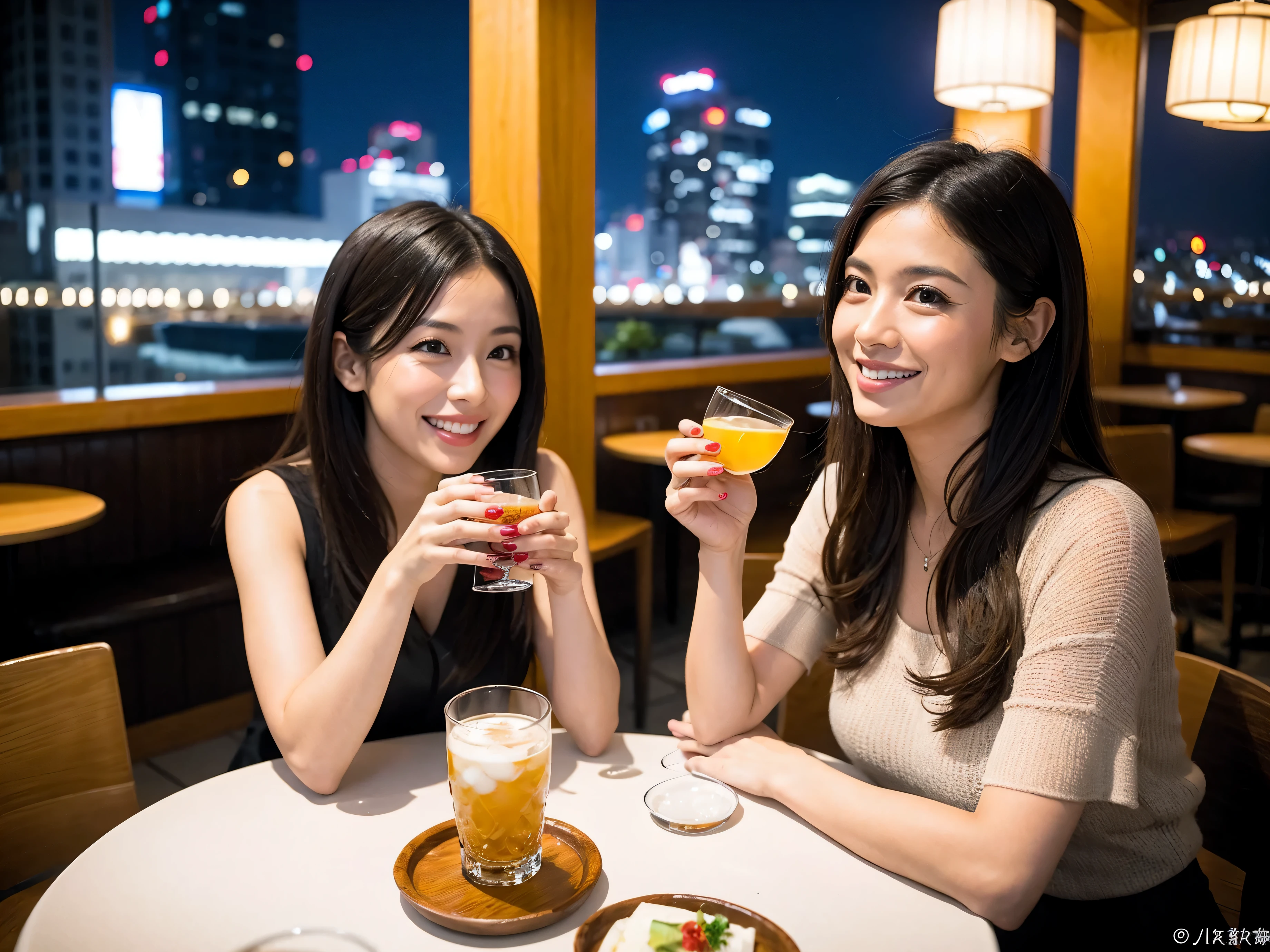 Detailed images that look like they were taken with a high-end camera、party、couple、banquet、Japanese sake、Shochu、Japanese sakeファン、I love Japanese sake、because I'thin、Women who drink alcohol、36 years old、38 years old、Colombia、Brazilian、Japanese、Dutch、German、Portuguese、Belgian、chiri、American、french、Spaniard、Italian、Indian、Englishman、Cut your hair short、brown hair、beautiful woman with glasses and cup、Japanese sakeグラスとワイングラスには清酒が入っています.、720m of Japanese sake、1.You can also see the 8L sake bottle...、There is also Choshi、adult woman in her 30s、Have a nice smile while enjoying a drink.、The location is a hotel restaurant..、You can see the beautiful night view of the city outside the window..、The floor is the 1st floor、In the background you can see a man and a woman enjoying alcohol...。