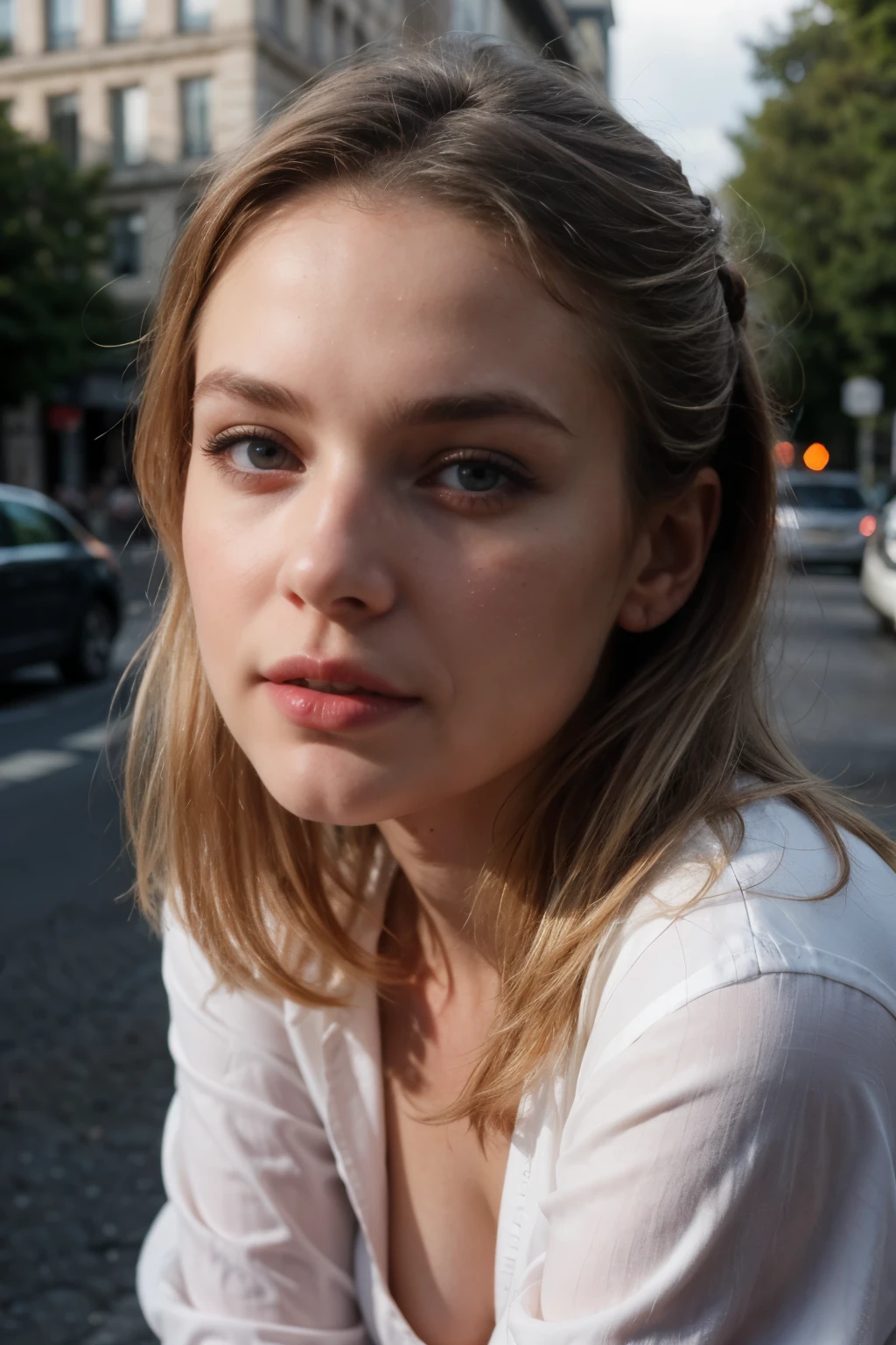 Photo de belle 24 ans.oKate Mildrew, cheveux blond,  yeux bleus, detailed eyes, pale skin, hiking, gris avec des rayures noires, flanelle pourvoiries urbaines, joli, heureux, hyper realistic, Photographier, Rule of thirds, aventure, Instagram