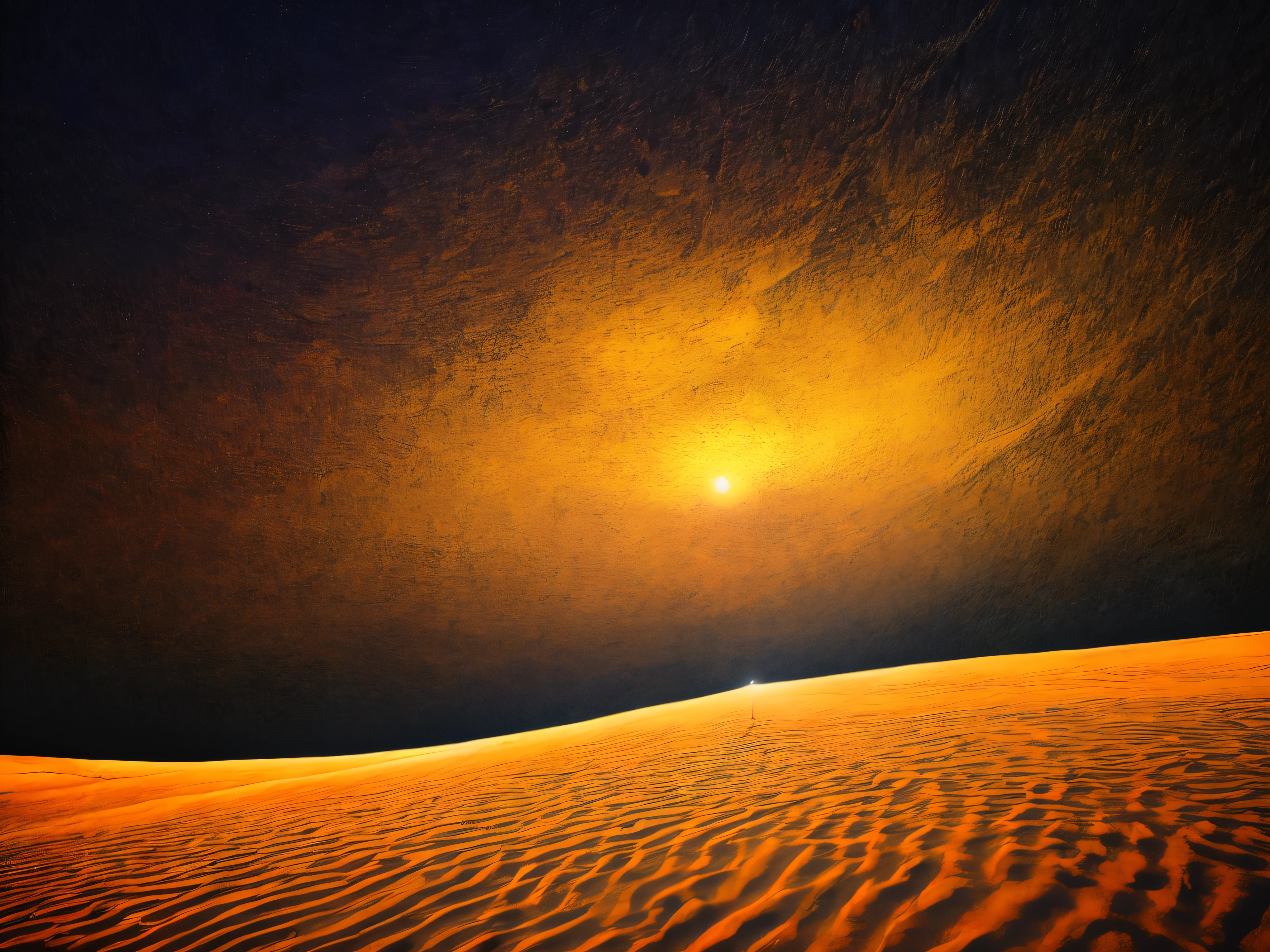 (16K, high-resolution, best quality:1.2), huge planet, rich deserts, surrealism, masterpiece, night, starry sky, vivid colors, detailed sand dunes, mysterious atmosphere, otherworldly landscape, ethereal moons, glowing stars.