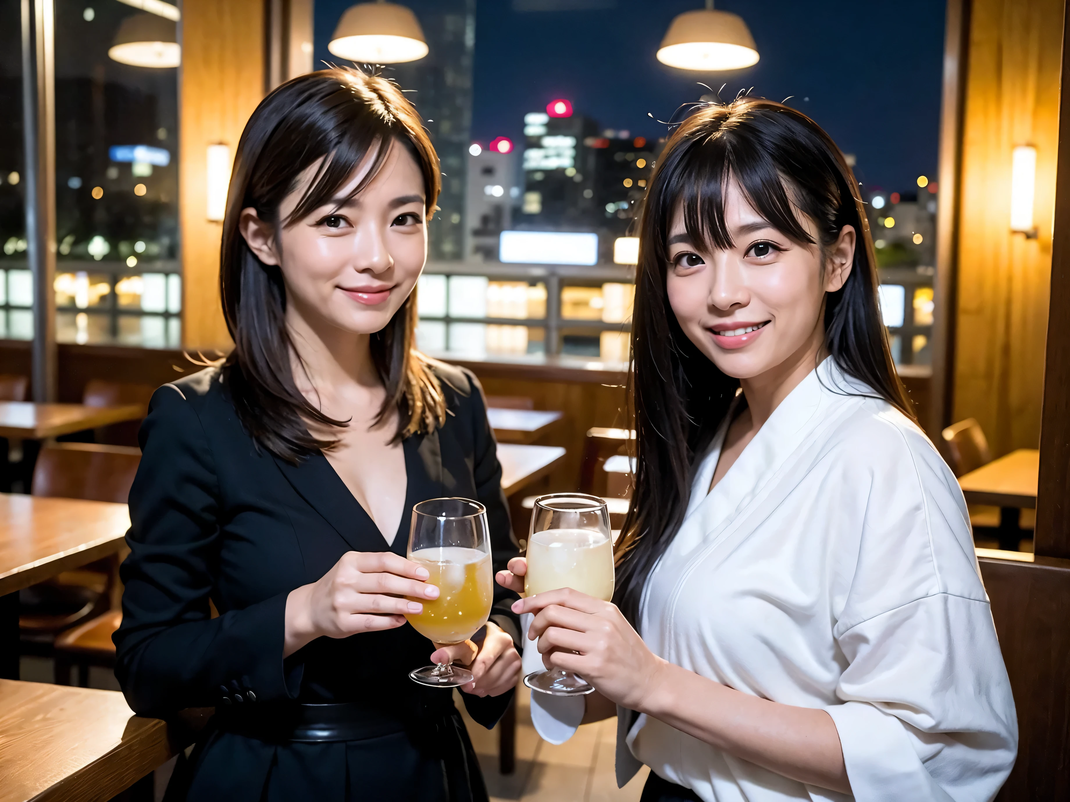 Detailed images that look like they were taken with a high-end camera、party、couple、banquet、Japanese sake、Shochu、hot sake、Japanese sakeファン、I love Japanese sake、because I&#39;thin、Women who drink alcohol、36 years old、38 years old、Colombia、Brazilian、Japanese、Dutch、German、Portuguese、Belgian、chiri、American、french、Spaniard、Italian、Indian、Englishman、Cut your hair short、brown hair、beautiful woman with glasses and cup、Japanese sakeグラスとワイングラスには清酒が入っています.、720m of Japanese sake、1.You can also see the 8L sake bottle...、There is also Choshi、adult woman in her 30s、Have a nice smile while enjoying a drink.、The location is a hotel restaurant..、You can see the beautiful night view of the city outside the window..、The floor is the 1st floor、In the background you can see a man and a woman enjoying alcohol...。