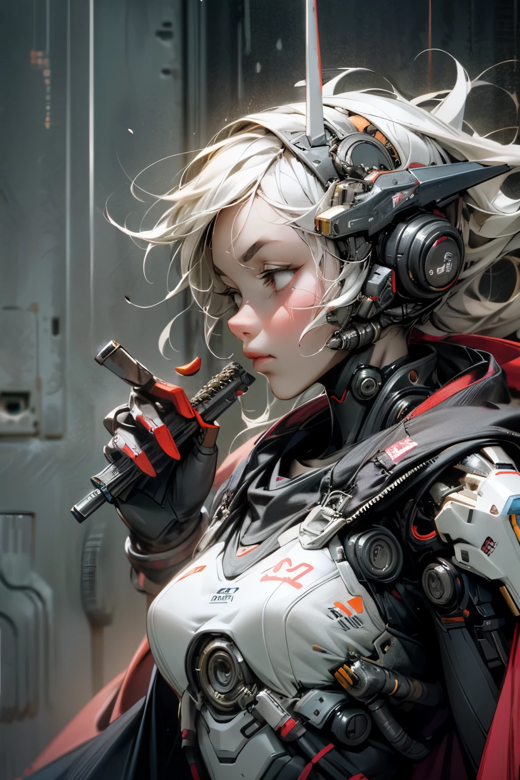 "Breathtaking cyberpunk scene unfolds before us, a futuristic robot dons a dramatic cape, sharp focus captures every intricate detail. Animated gifs bring the image to life, a heavy use of palette knives adds texture and depth. The scene radiates a captivating, firecore cyberpunk ambiance, hard edge lines accentuating the robot's sleek design. I can't believe how beautiful this masterpiece is, a true work of art rendered in the style of cyberpunk imagery." --s2