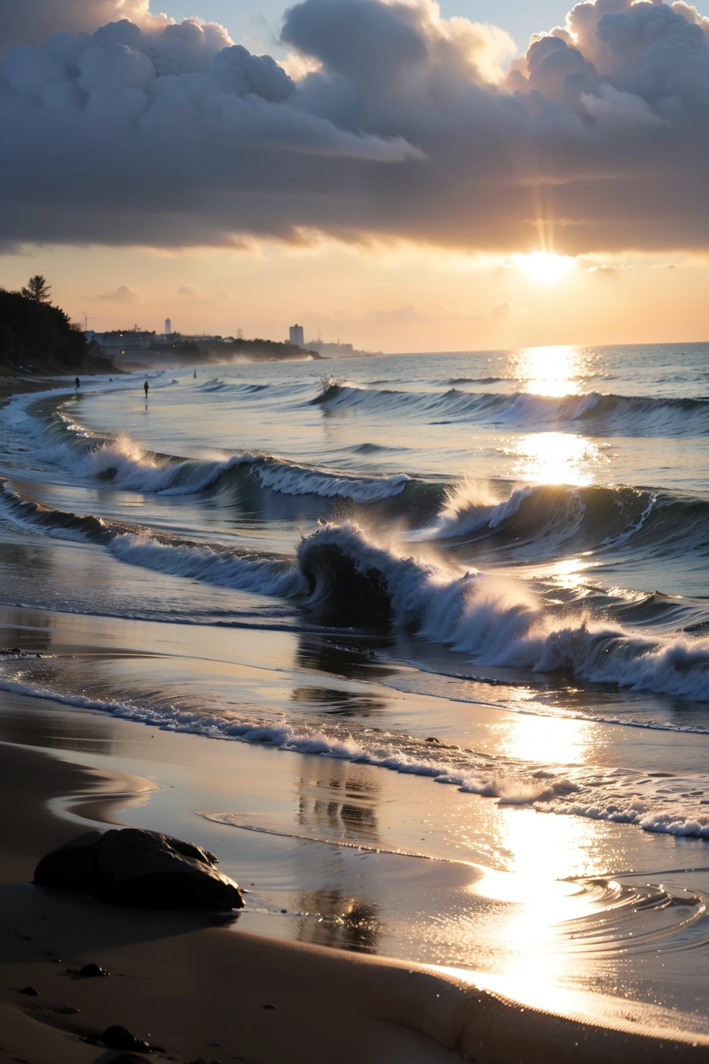 The beauty of such dusk lights up in a ray of light,look from afar,It's like a huge painting unfolding,Waves of light ripple on it,A group of vivid bright colors glowing,