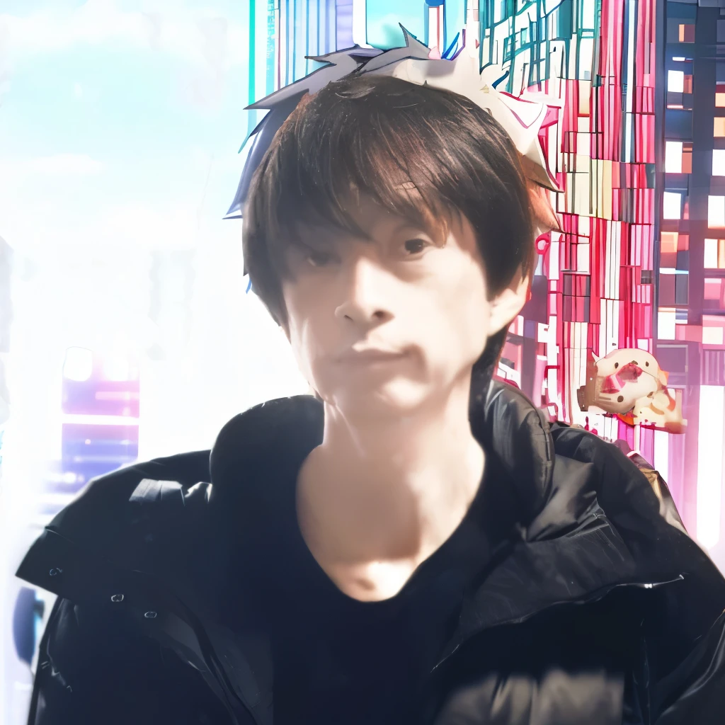 3D anime, cyber city, man, short hair