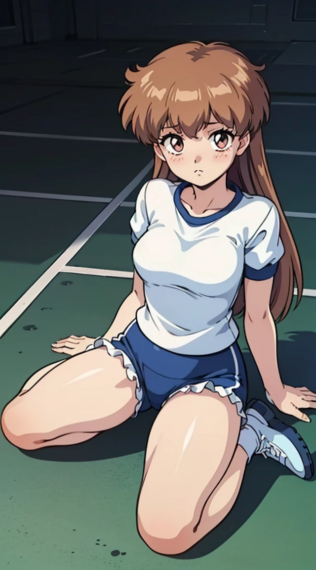 tennis girl's massive vagina out of bottomless spaghetti strap tank top out bare and brown boots spreading her legs, gloved hands hidden behind head, blindfold