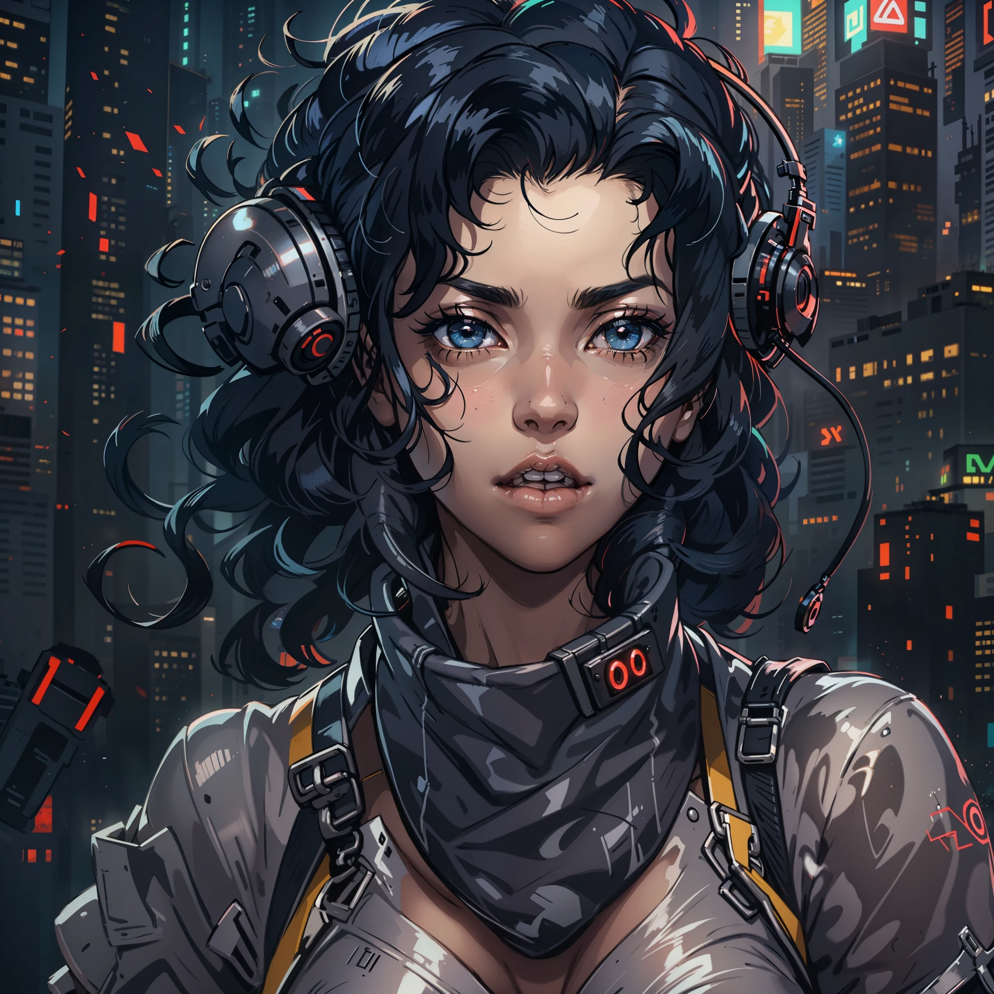 garota magra, branca, black hair curled and shabby, pose muito sensual, Beleza perfeita, Olhos bonitos Glossy Lips, seios muito pequenos aparecendo, mostrando os pequenos seios, cyberpunk