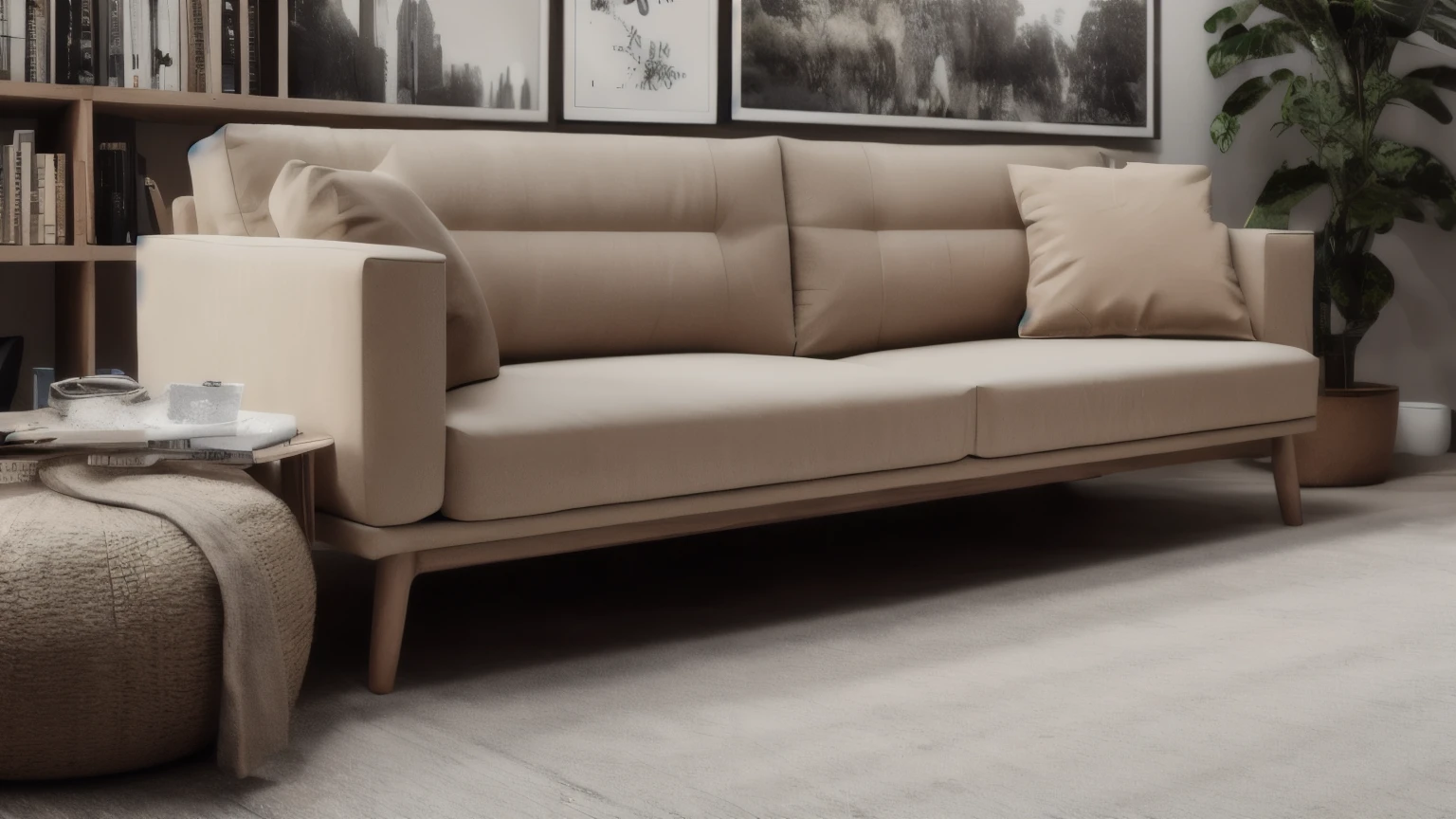 hyper ultra realistic photographs full body of Beige sofa near built-in bookcase. Classic home interior design of modern living room. ratio 16:9, 4k, 8k resolution, High quality photo, high detailed, imagesharp focus, Cinematic lighting,hyperdetailed & Unreal engine, detail, realism, photography,cinematography, camera NIKON, lens NIKKOR flagship, masterpiece. hyper-maximalism, ultradetailed photorealistic, light skin imperfections, final render, vray
