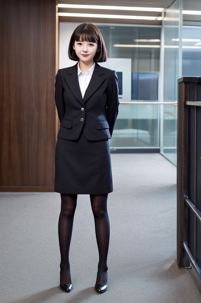 highest quality、masterpiece、High resolution、4K、real 18 year old woman、OL、office、suit、Clerical、mini skirt、black stockings、short hair、1 girl、
