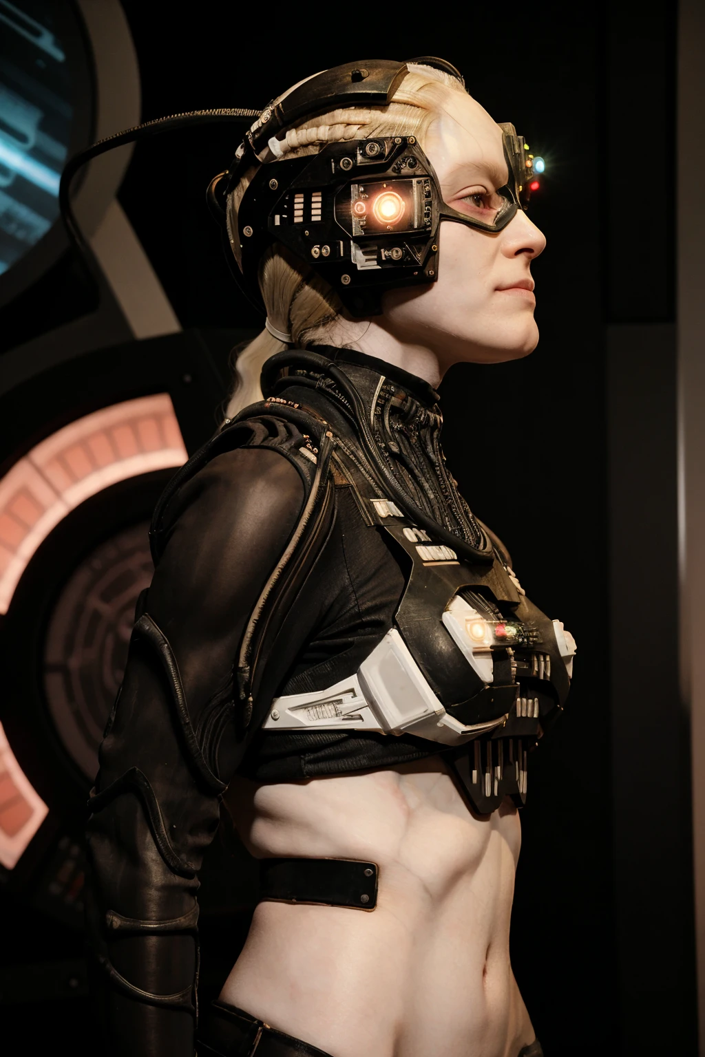 borg woman casey, (cable:1.5), 

[(pale white:.1) (Natural:1) (skin:1.3)::8]
[[(Natural:1.1) (pale white:.9) (skin:1.3):8]::16]
[(Natural:1) (pale white:1.3) (skin:1.3):16]
 [(with:.01) (beauty_marks:.01):6], 

[(bald:.15)::9], [[(long light blonde hair:.8):8]::12], [(long light blonde hair:1.4):12], [albino Nordic:8], side view, 

(medium shot:1.4), (cybernetic:.4) (cyborg:.6) (bikini:1) (with laser led lights:1), busty, [borg implants::6], eyepatch, assimilation, 

[young:4], front light, fit, well lit, sunny, bright, scifi starship background, [(led lights, laser lights:.01):8], detailed skin,  photograph, detailed, high resolution, RAW photo, in frame, 

[BREAK:8] 
[(many beauty_marks and:.01) (many light moles on her skin:1.2):8], 

[BREAK (light brown moles:.1):12]