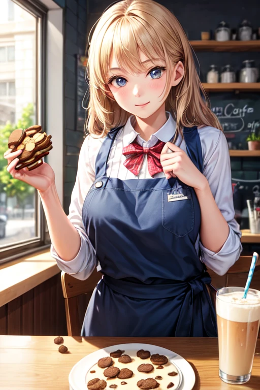 A beautiful girl working on Cafe with some cookies.