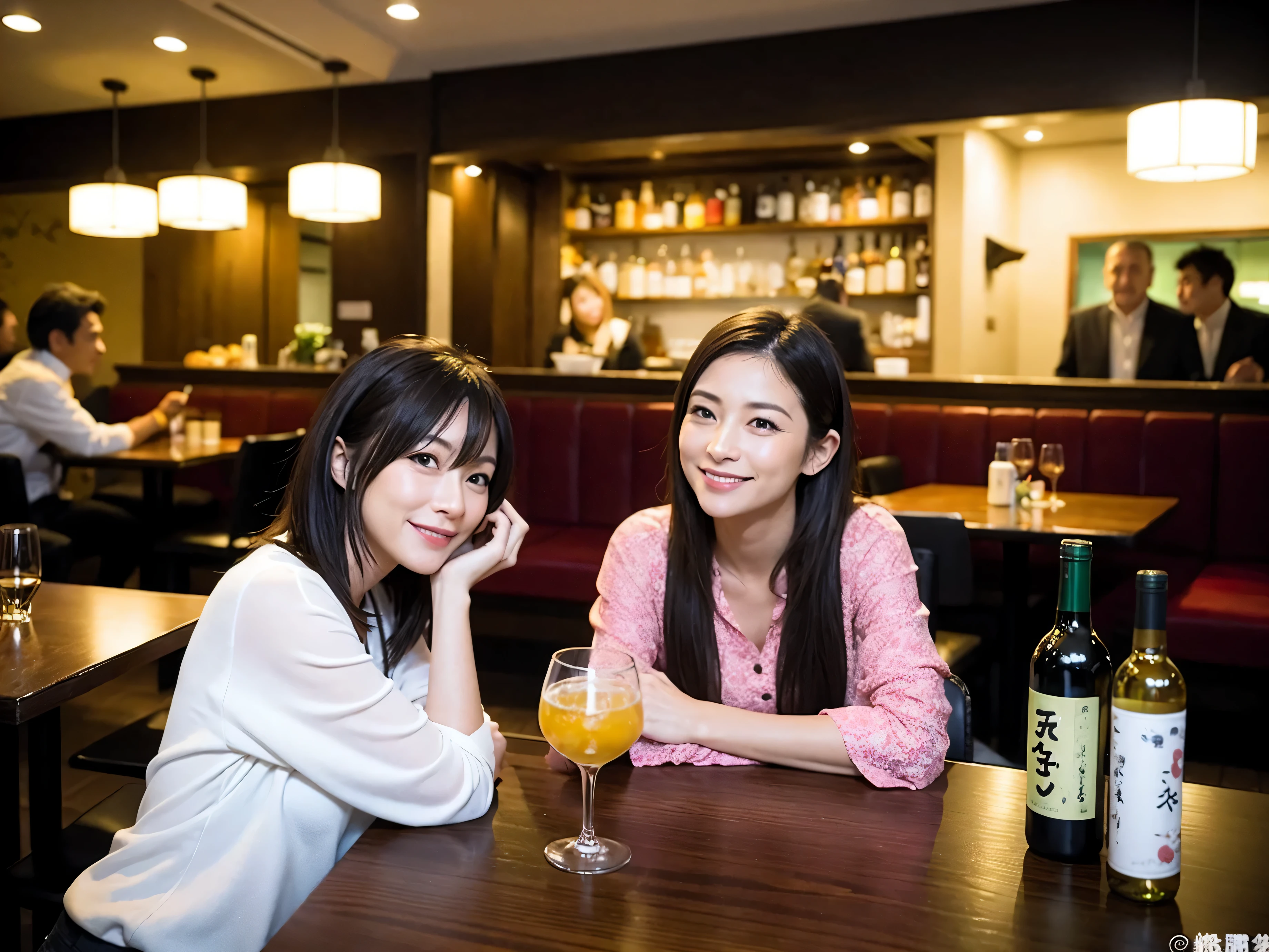 Detailed images that look like they were taken with a high-end camera、party、couple、banquet、Japanese sake、liter bottle、Inoguchi、Shochu、hot sake、Japanese sakeファン、I love Japanese sake、because I&#39;thin、Women who drink alcohol、36 years old、38 years old、Colombia、Brazilian、Japanese、Dutch、German、Portuguese、Belgian、chiri、American、french、Spaniard、Italian、Indian、Englishman、Cut your hair short、brown hair、beautiful woman with glasses and cup、Japanese sakeグラスとワイングラスには清酒が入っています.、720m of Japanese sake、1.You can also see the 8L sake bottle...、There is also Choshi、adult woman in her 30s、Have a nice smile while enjoying a drink.、The location is a hotel restaurant..、You can see the beautiful night view of the city outside the window..、The floor is the 1st floor、In the background you can see a man and a woman enjoying alcohol...。