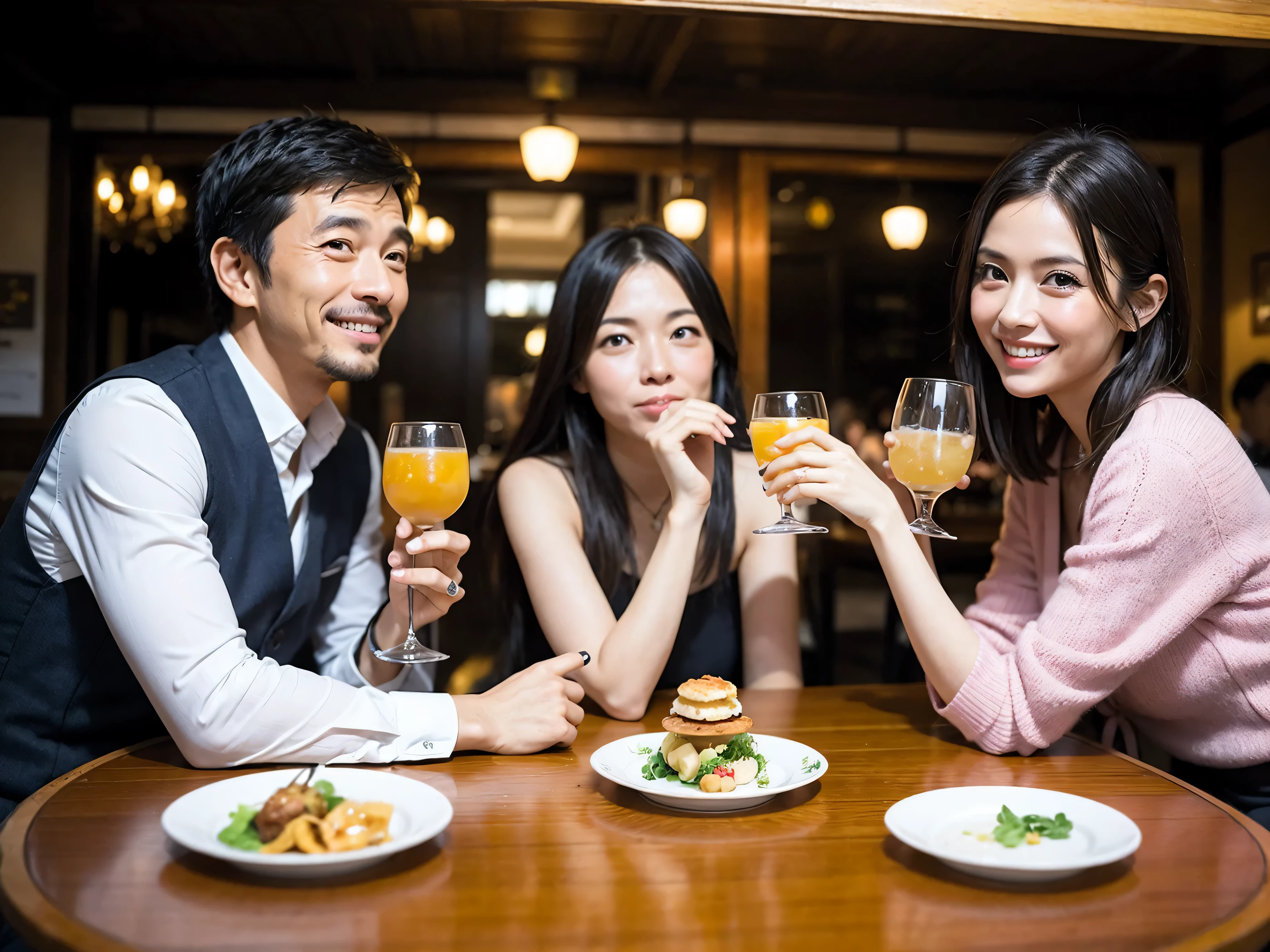 Detailed images that look like they were taken with a high-end camera、party、couple、banquet、Japanese sake、liter bottle、Inoguchi、Shochu、hot sake、Japanese sakeファン、I love Japanese sake、because I&#39;thin、Women who drink alcohol、36 years old、38 years old、Colombia、Brazilian、Japanese、Dutch、German、Portuguese、Belgian、chiri、American、french、Spaniard、Italian、Indian、Englishman、Cut your hair short、brown hair、beautiful woman with glasses and cup、Japanese sakeグラスとワイングラスには清酒が入っています.、720m of Japanese sake、1.You can also see the 8L sake bottle...、There is also Choshi、adult woman in her 30s、Have a nice smile while enjoying a drink.、The location is a hotel restaurant..、You can see the beautiful night view of the city outside the window..、The floor is the 1st floor、In the background you can see a man and a woman enjoying alcohol...。