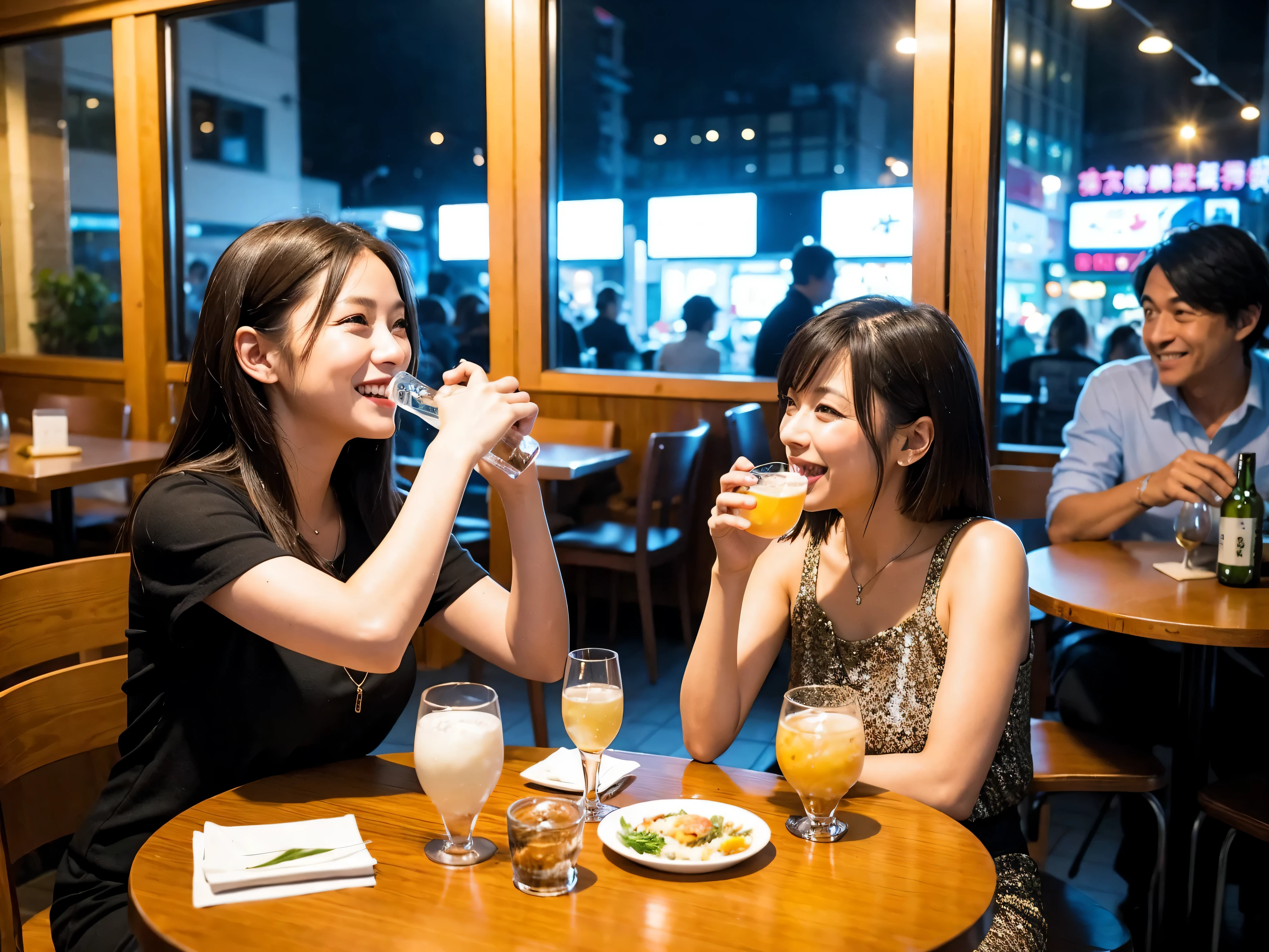 Detailed images that look like they were taken with a high-end camera、party、couple、banquet、Japanese sake、liter bottle、Inoguchi、Shochu、hot sake、Japanese sakeファン、I love Japanese sake、because I'thin、Women who drink alcohol、36 years old、38 years old、Colombia、Brazilian、Japanese、Dutch、German、Portuguese、Belgian、chiri、American、french、Spaniard、Italian、Indian、Englishman、Cut your hair short、brown hair、beautiful woman with glasses and cup、Japanese sakeグラスとワイングラスには清酒が入っています.、720m of Japanese sake、1.You can also see the 8L sake bottle...、There is also Choshi、adult woman in her 30s、Have a nice smile while enjoying a drink.、The location is a hotel restaurant..、You can see the beautiful night view of the city outside the window..、The floor is the 1st floor、In the background you can see a man and a woman enjoying alcohol...。
