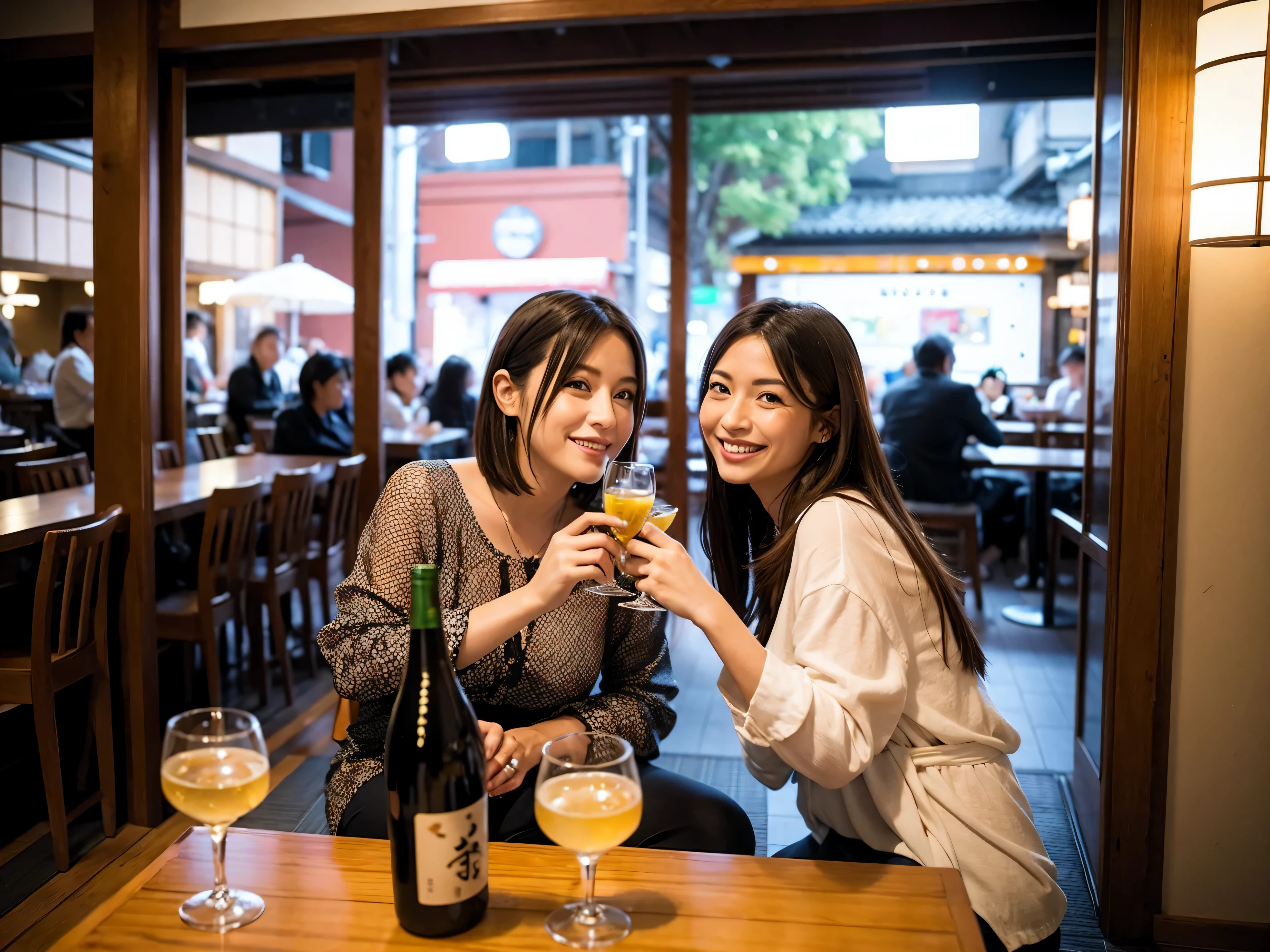 Detailed images that look like they were taken with a high-end camera、party、couple、banquet、Japanese sake、liter bottle、Inoguchi、Shochu、hot sake、Japanese sakeファン、I love Japanese sake、because I'thin、Women who drink alcohol、36 years old、38 years old、Colombia、Brazilian、Japanese、Dutch、German、Portuguese、Belgian、chiri、American、french、Spaniard、Italian、Indian、Englishman、Cut your hair short、brown hair、beautiful woman with glasses and cup、Japanese sakeグラスとワイングラスには清酒が入っています.、720m of Japanese sake、1.You can also see the 8L sake bottle...、There is also Choshi、adult woman in her 30s、Have a nice smile while enjoying a drink.、The location is a hotel restaurant..、You can see the beautiful night view of the city outside the window..、The floor is the 1st floor、In the background you can see a man and a woman enjoying alcohol...。