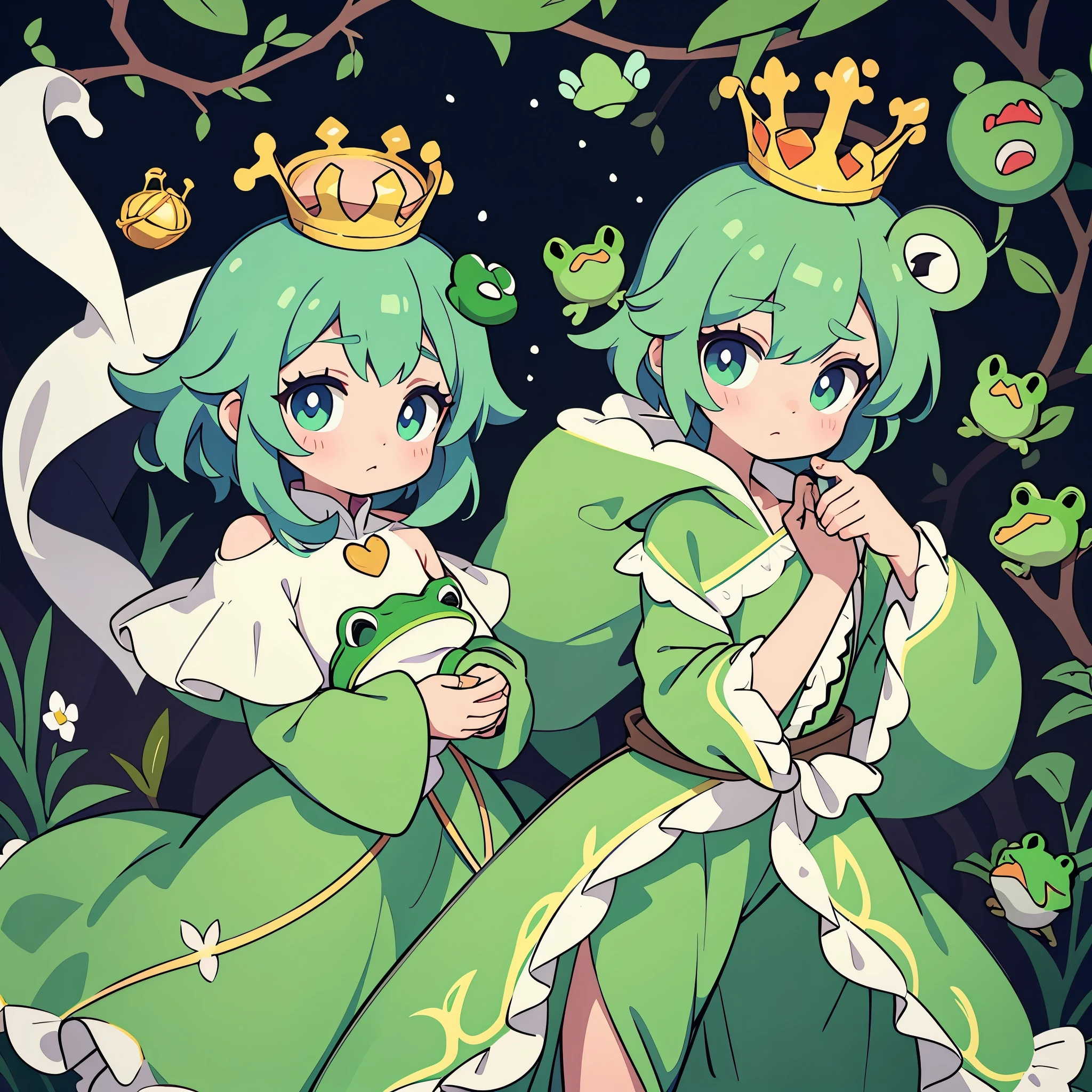 Prince wearing crown and frog costume,He has a frog in his hand