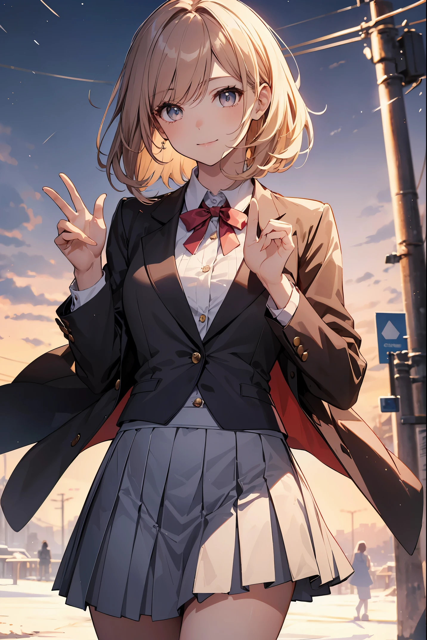 (superlative quality work by the Creator God: 1.4), (absolute resolution: 1.4), (greatest masterpiece by the God of Arts and Sciences: 1.4), (intricate, meticulously detailed and realistic materials and textures and light sources: 1.3), (perfect ???????: 1.2),

BREAK.

This illustration features a [((cute))):1.3] girl with [((pink))):0.9] hair in a one-length braided bob cut short hair. She is wearing a uniform from a well-known school where blazers are popular, with a deep gray blazer, white piping, and a fresh blue checked skirt. She is drawn to evoke realistic fabrics and textures, and the buttons on her blazer and pleats on her skirt are finely rendered. She is smiling and waving at the camera. The background is the school gate of her school, covered with [((white)):0.9] snow. The sky is [((blue)):0.9] clear and the moon is shining. This illustration shows the contrast and wonder of spring and winter.

BREAK

(Depth of field: 1.4), looking at the viewer, ((perfect pixels, 8K wallpaper )), one girl, single, alone, reincarnated appearance of Aphrodite, goddess of beauty, beauty of the highest order,

BREAK

Aphrodite's reincarnated appearance as a goddess of beauty, immense beauty, BREAK, super exquisite skin, (best lighting by a famous artist: 1.2), (charming poses acting instruction by a very famous master: 1.4), cute illustrations.