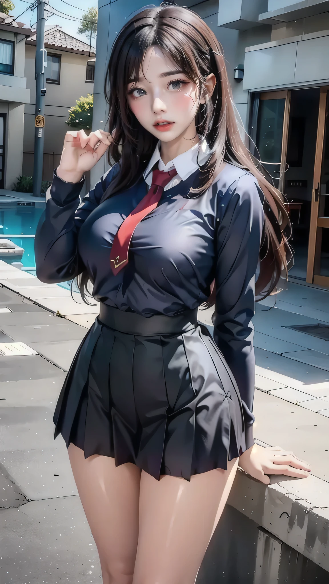 whole body,school uniform,(random place),(random pose),(random hairstyle),(movie-like scene,best image quality, hyperrealistic portrait, (8K), surreal, 最high quality, high quality, High resolution, fine texture, high detail, beautiful details, Detailed, Highly detailed CG, Detailedテクスチャー, realistic facial expression, masterpiece, before, dynamic, bold)
