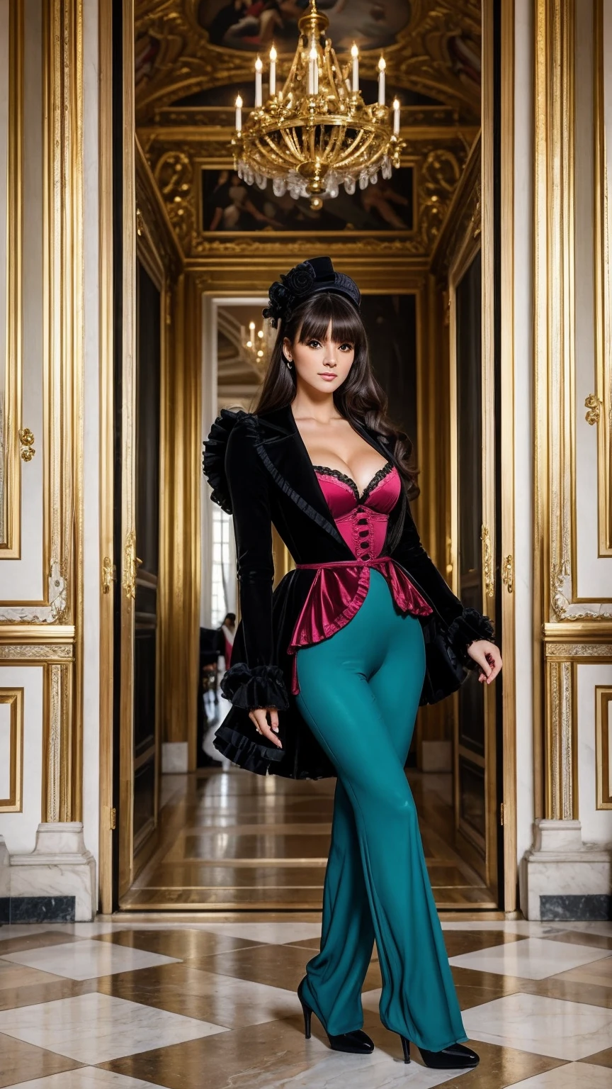 1girl with 30 years old , Look at the viewer, ta , different colors seductive outfit, Just sexy, in The Palace of Versailles, France