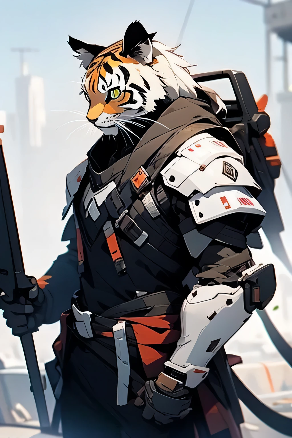 tiger, sci-fi armor, furry, cat, male