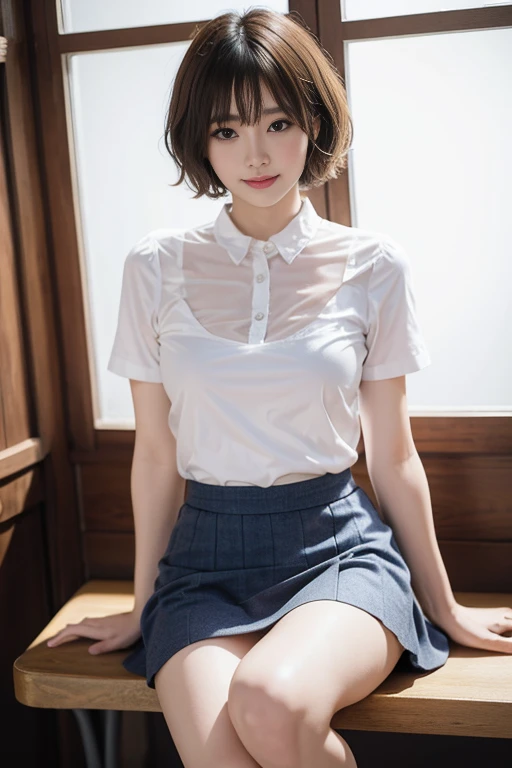 short cut hair,beautiful,K-POP idol,japanese idol,japanese actress,High resolution,beautiful skin,8K,RAW photo,highest quality,masterpiece,realistic,photo-realistic,clear,professional lighting,beautiful顔,highest quality,超High resolution,whole body,sexy,beautiful feet,beautiful歯列, beautiful唇,smile,tight mini skirt,panty shot,Upskirt