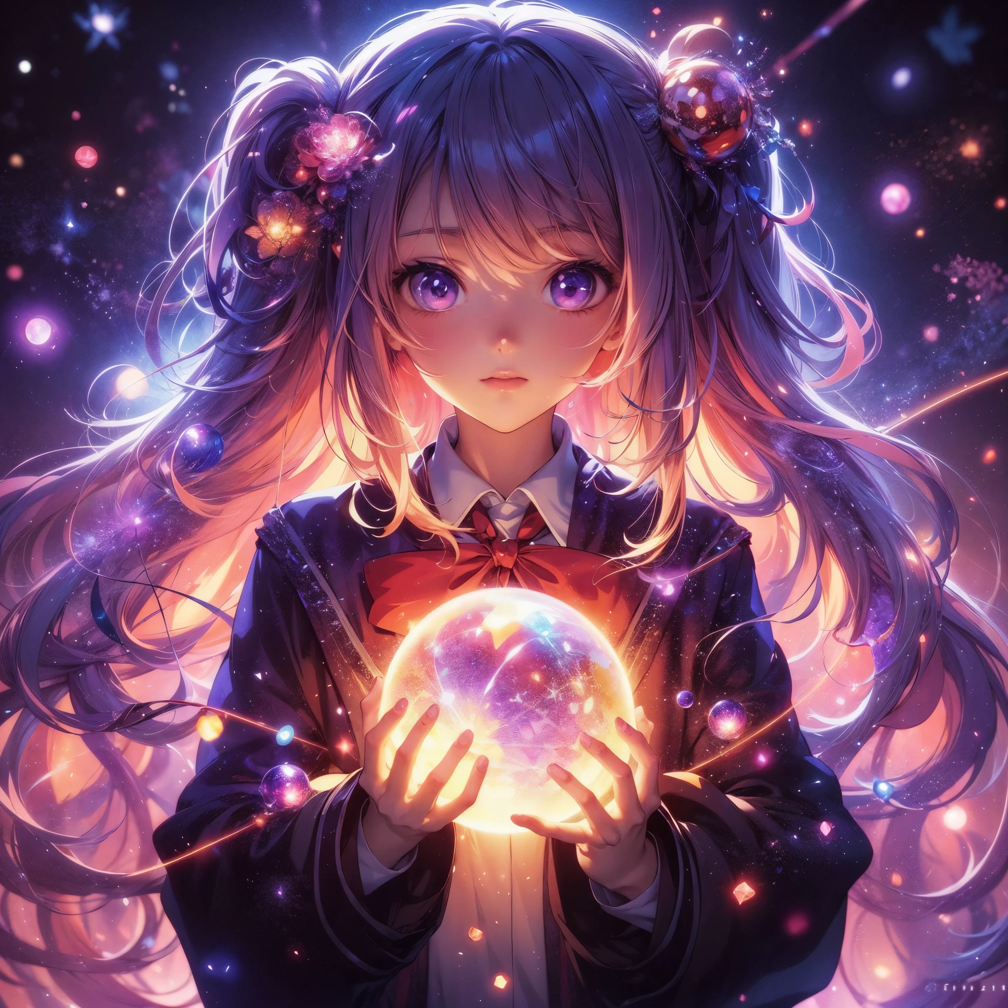 anime girl holding a crystal ball in her hands, anime girl with cosmic hair, anime style 4 k, anime art wallpaper 4k, anime art wallpaper 4 k, anime wallpaper 4 k, anime wallpaper 4k, anime art wallpaper 8 k, nightcore, dreamy psychedelic anime, anime moe artstyle, 4k anime wallpaper, high quality anime artstyle, anime wallaper