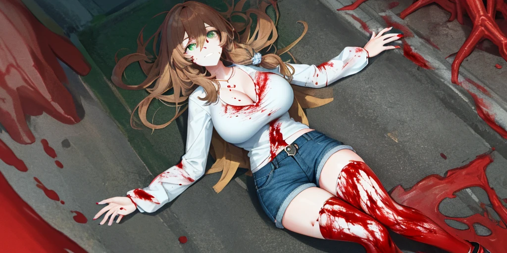 (Highest quality, 4K, 8k, High resolution, masterpiece:1.2), Very detailed, Picturesque, Animated Photography, Photo Animation:1.37)、Browsing Caution、Japanese schoolgirl、Orange Hair、short hair、Yellow-green ribbon、((Completely naked))、(Injury)、destruction、(((Amputee)))、((Bloody bandage:1.5))、Nakano Yotsuba