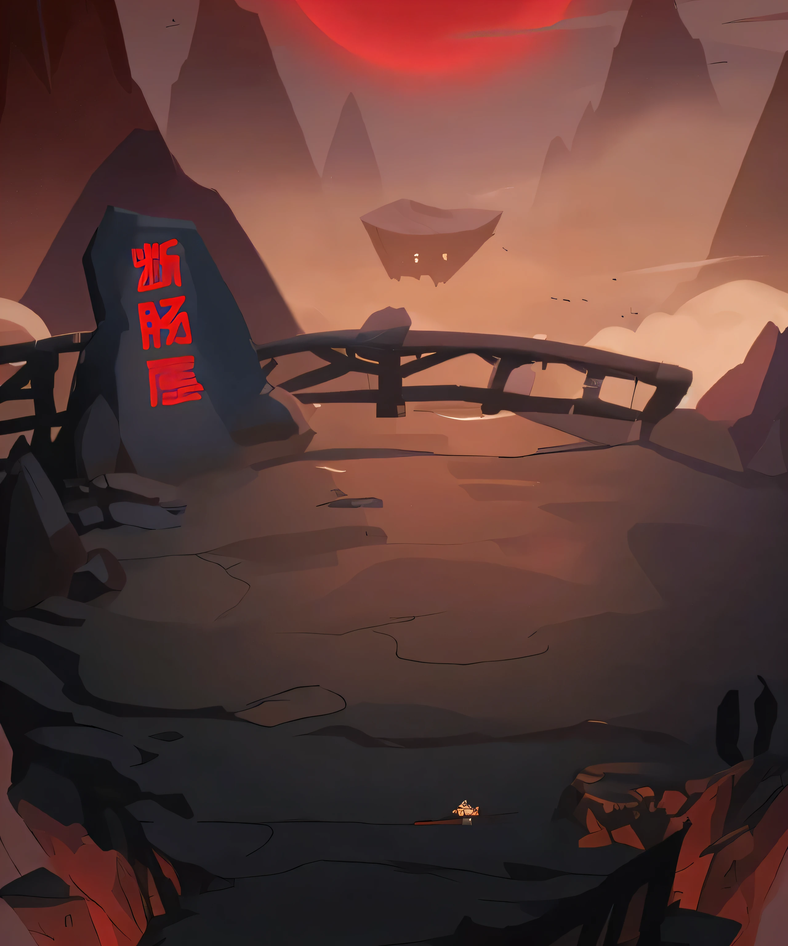 There is a bridge on the river cartoon picture, painted as a game concept art, background art, game concept, arena background, 2D game environment design, odin's stone arena background, stylized concept art, scenery game concept art, concept art for a video game, mobile game background, indie game concept art, background artwork