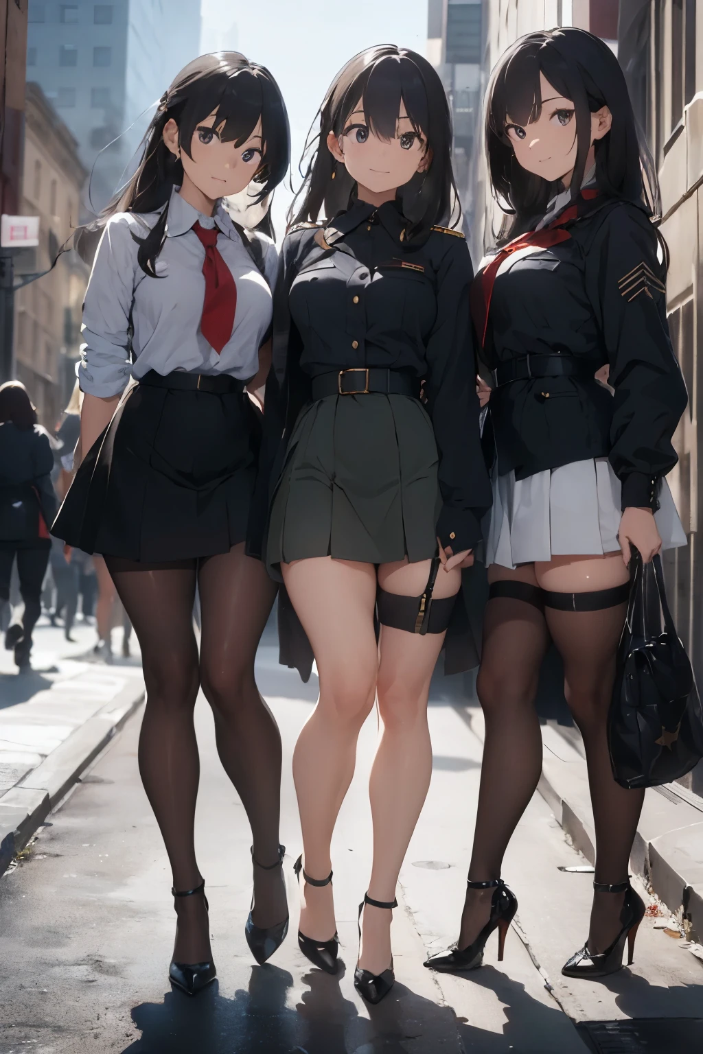 three, thicc, curvy girls, under her boots, wearing skirt and boots, stomping the in the grass
